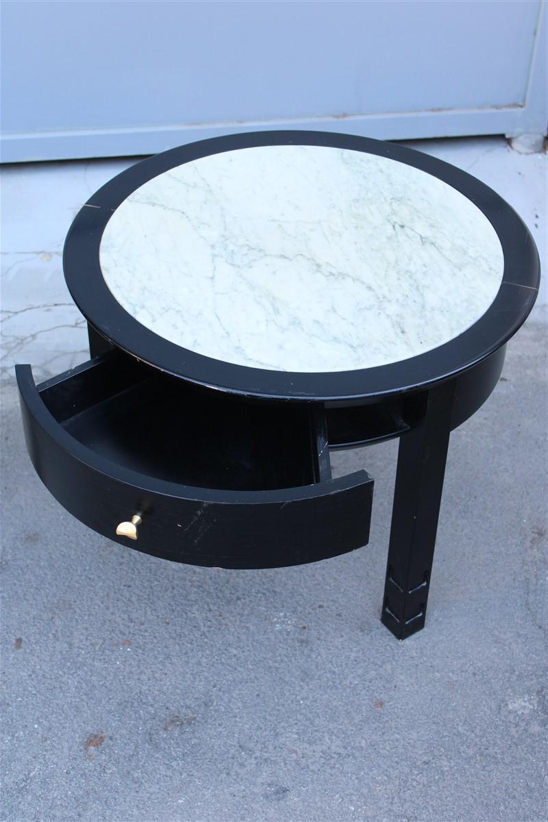 Mid-Century Modern Pair of Nightstand Round Black Chestnut Marble Carrara Top Italian Design, 1960s