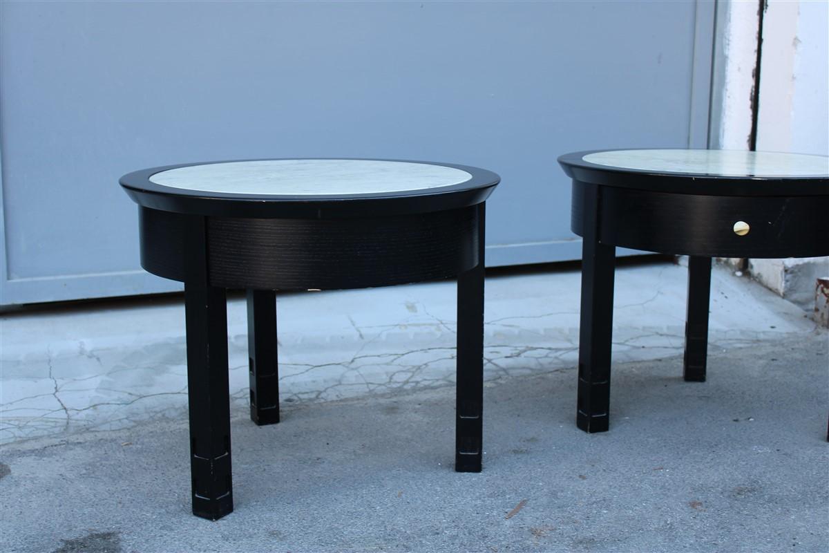 Pair of Nightstand Round Black Chestnut Marble Carrara Top Italian Design, 1960s 1