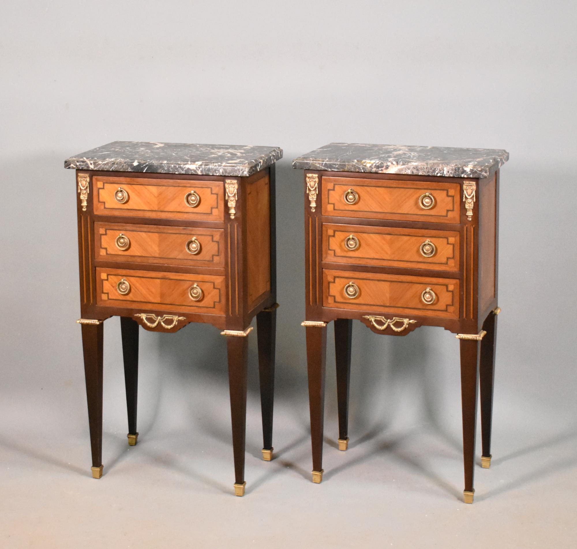 French Pair Night Stands Bedside Cabinets Louis XVI Directoire Style