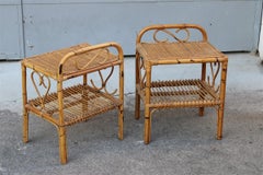Pair Night Stands Mid-Century Italian Design Bamboo Minimal, 1950s