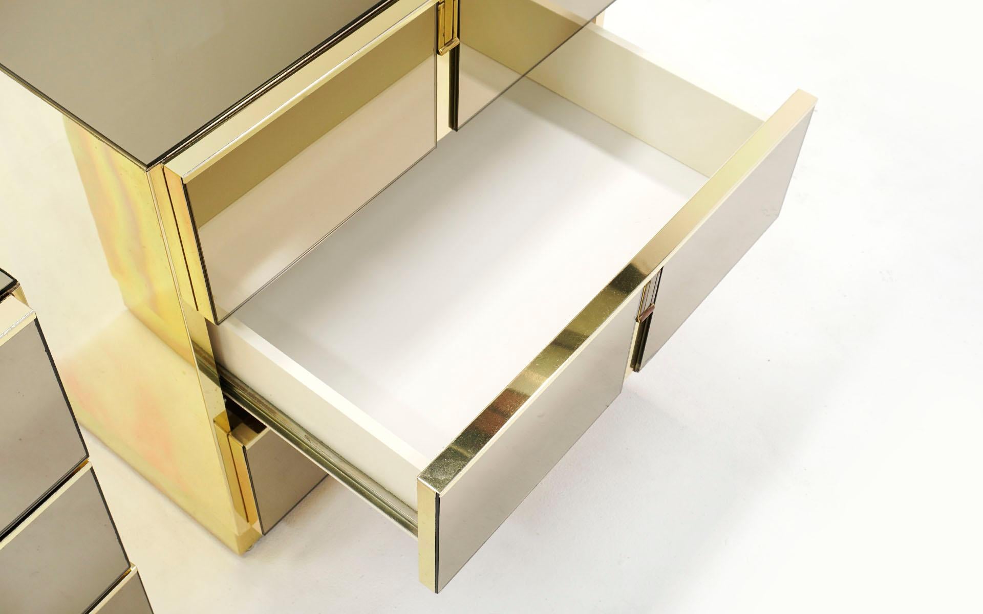Pair Nightstands by Ello, Bronze Mirror with Brass Detail In Good Condition In Kansas City, MO