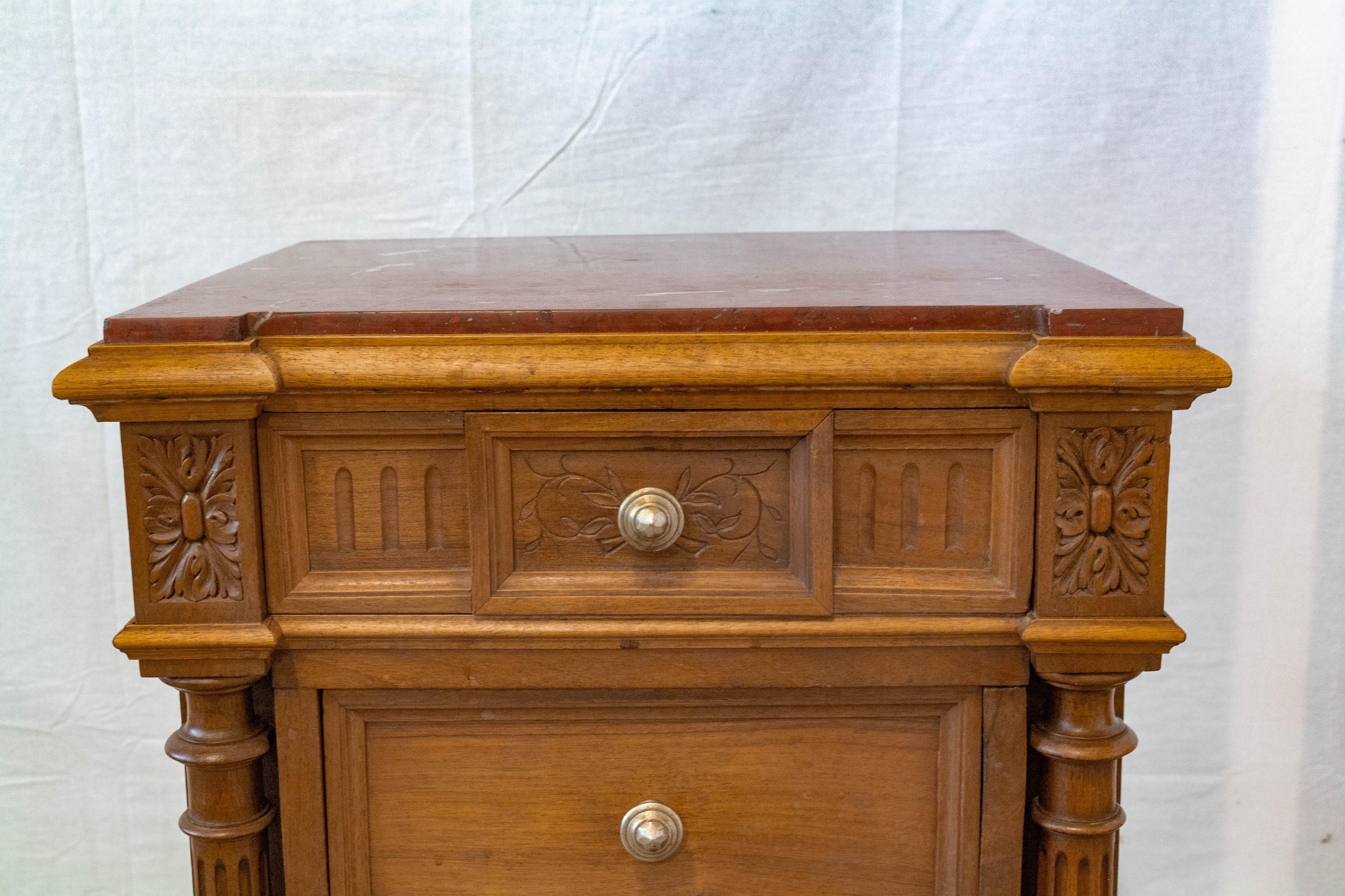 Nightstands French 19th Century Bedside Louis XVI Marble Snails Encrusted, Pair 3