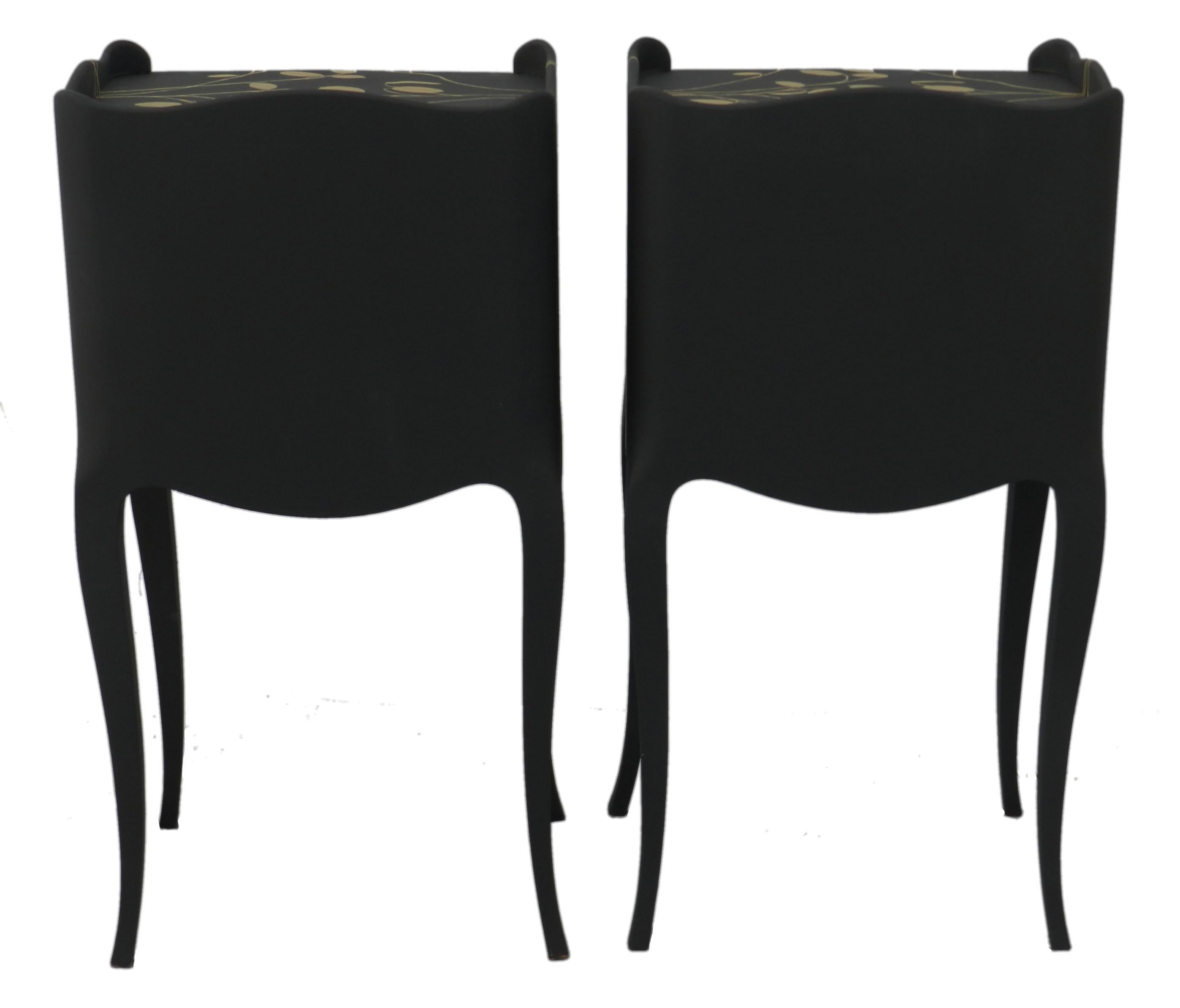Pair Nightstands Painted by Artist Unique Vintage Side Cabinets Bedside Tables In Good Condition In Mimizan, FR