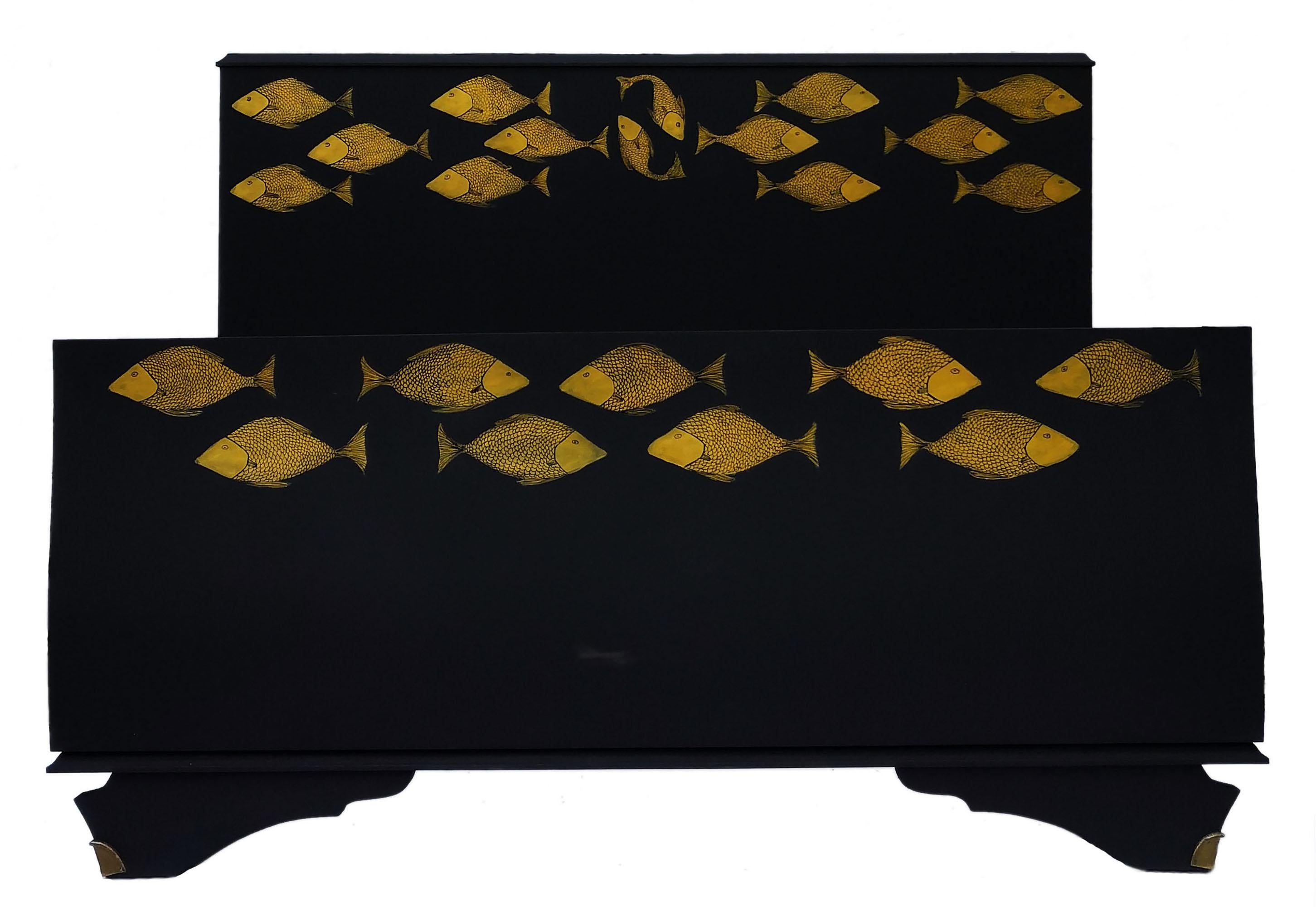 20th Century Pair Nightstands Painted by Artist Unique Vintage Side Cabinets Bedside Tables