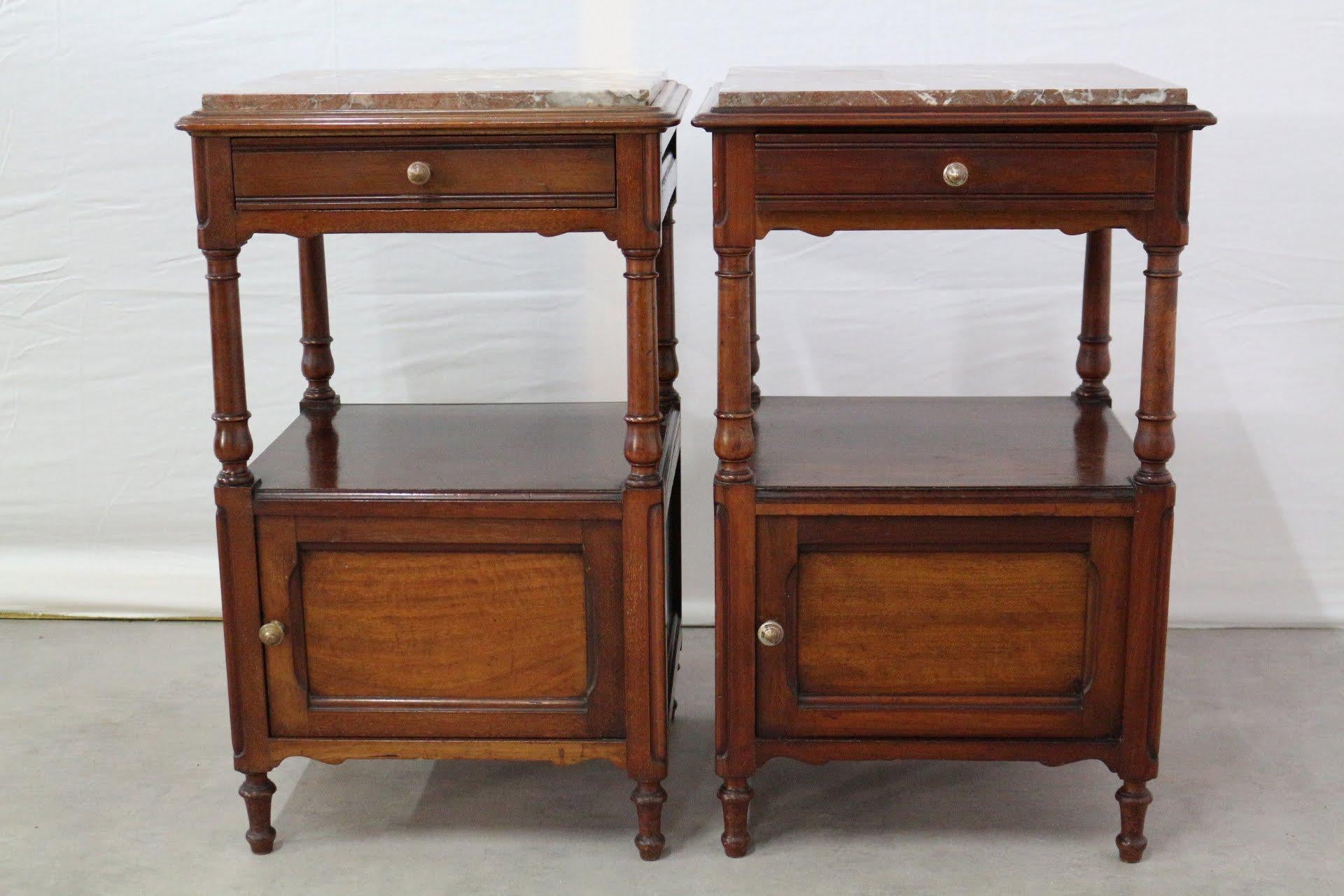Louis XVI Pair Nightstands Side Cabinets French Bedside Tables Late 19th Century Mahogany