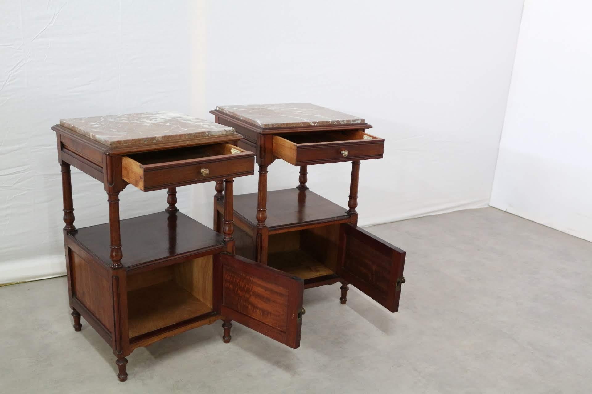 Pair Nightstands Side Cabinets French Bedside Tables Late 19th Century Mahogany In Good Condition In Labrit, Landes