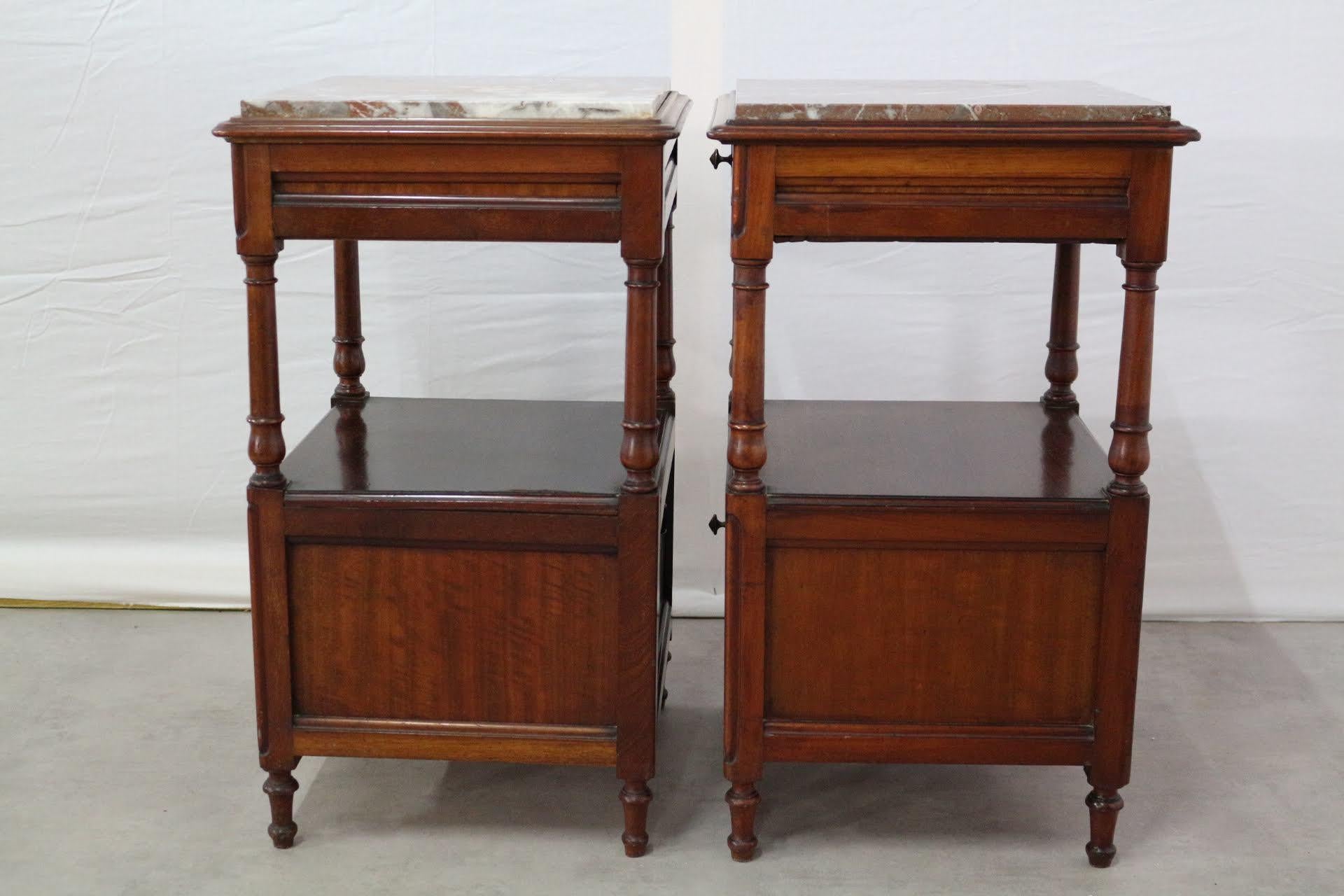 Pair Nightstands Side Cabinets French Bedside Tables Late 19th Century Mahogany 1