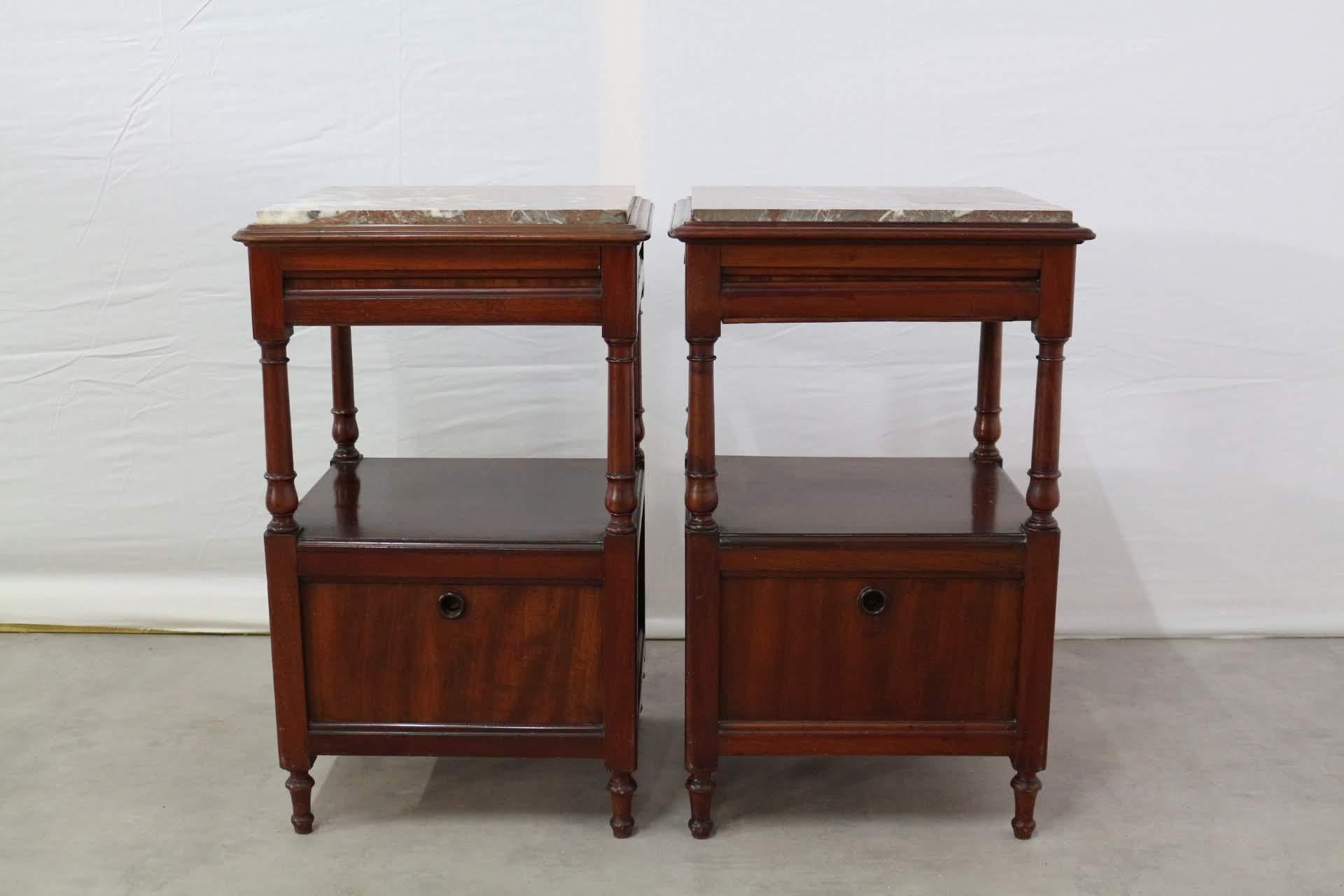 Pair Nightstands Side Cabinets French Bedside Tables Late 19th Century Mahogany 2