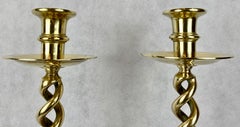 Solid Brass 21” Barley Twist Candlesticks with Square Bases, England, 19th c.