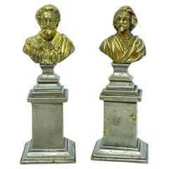 Par Noble Hombre Decorativo Cabeza de Metal Busto Estatuas Esculturas, Bélgica 1900s