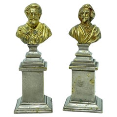 Pair Noble Man Decorative Metal Head Bust Statues Sculptures, Belgium 1900s