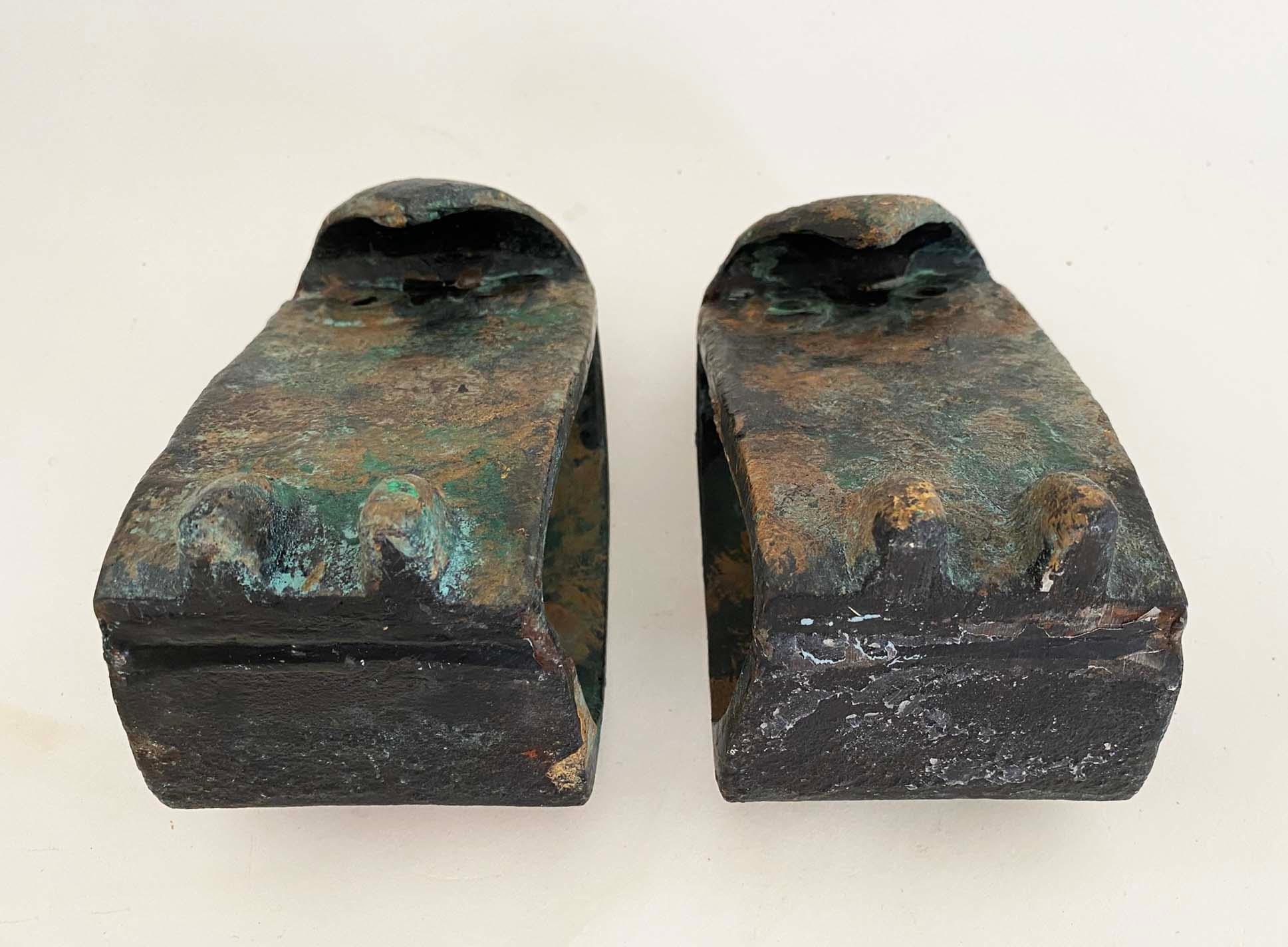 20th Century Pair Noguchi-Style Mid Century Brutalist Japanese Iron Owl Figures Bookends