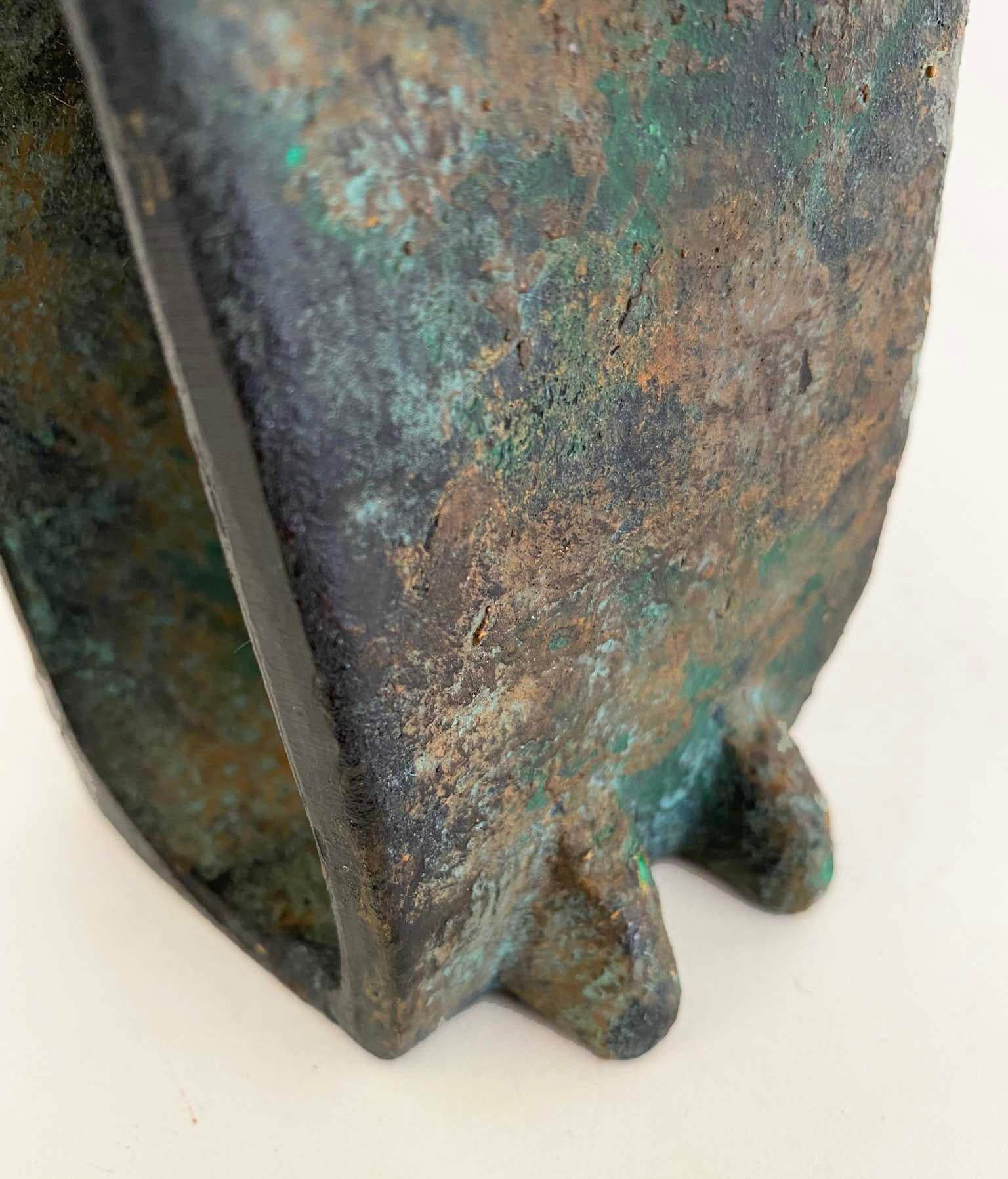 Pair Noguchi-Style Mid Century Brutalist Japanese Iron Owl Figures Bookends 1