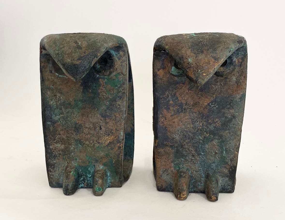 Pair Noguchi-Style Mid Century Brutalist Japanese Iron Owl Figures Bookends 3