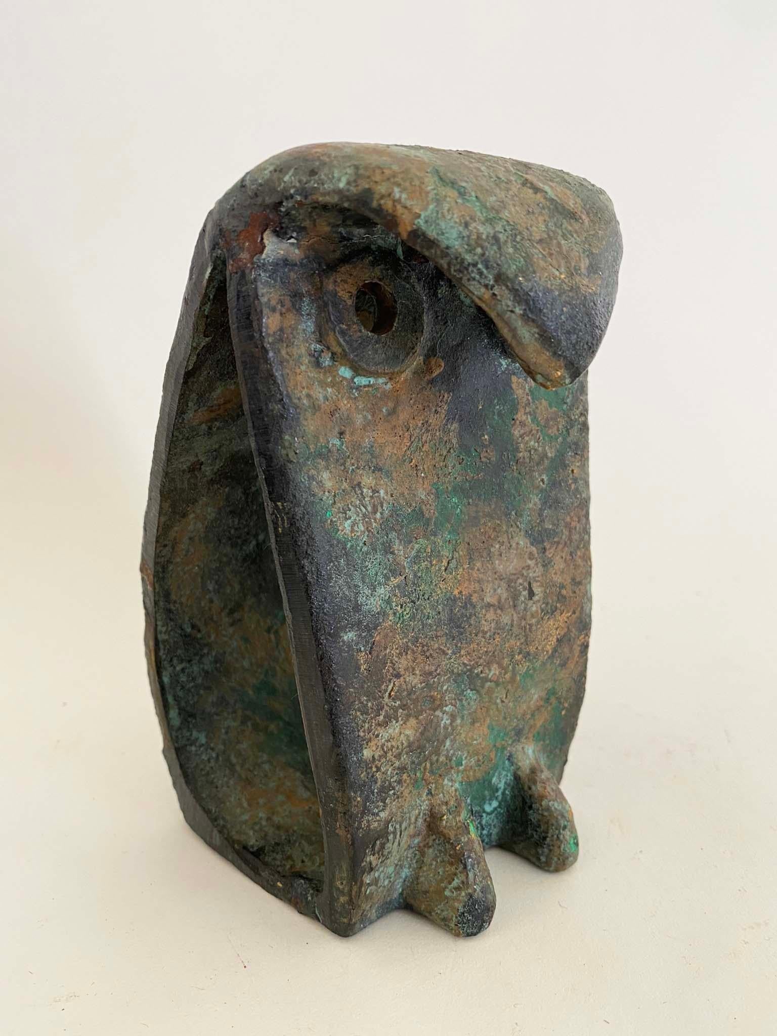 Pair Noguchi-Style Mid Century Brutalist Japanese Iron Owl Figures Bookends 5