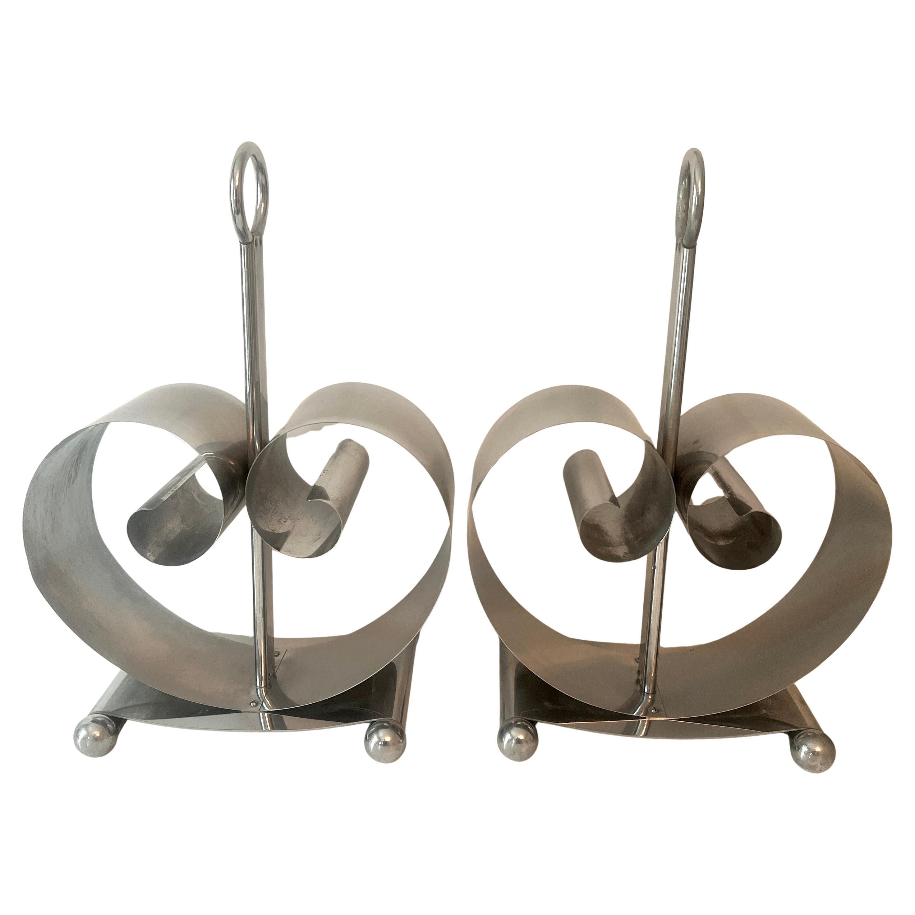 Pair Norman Bel Geddes Polished Chrome Art Deco Magazine Racks