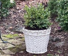 Pair Normandy Cast Stone Woven Basket Planters