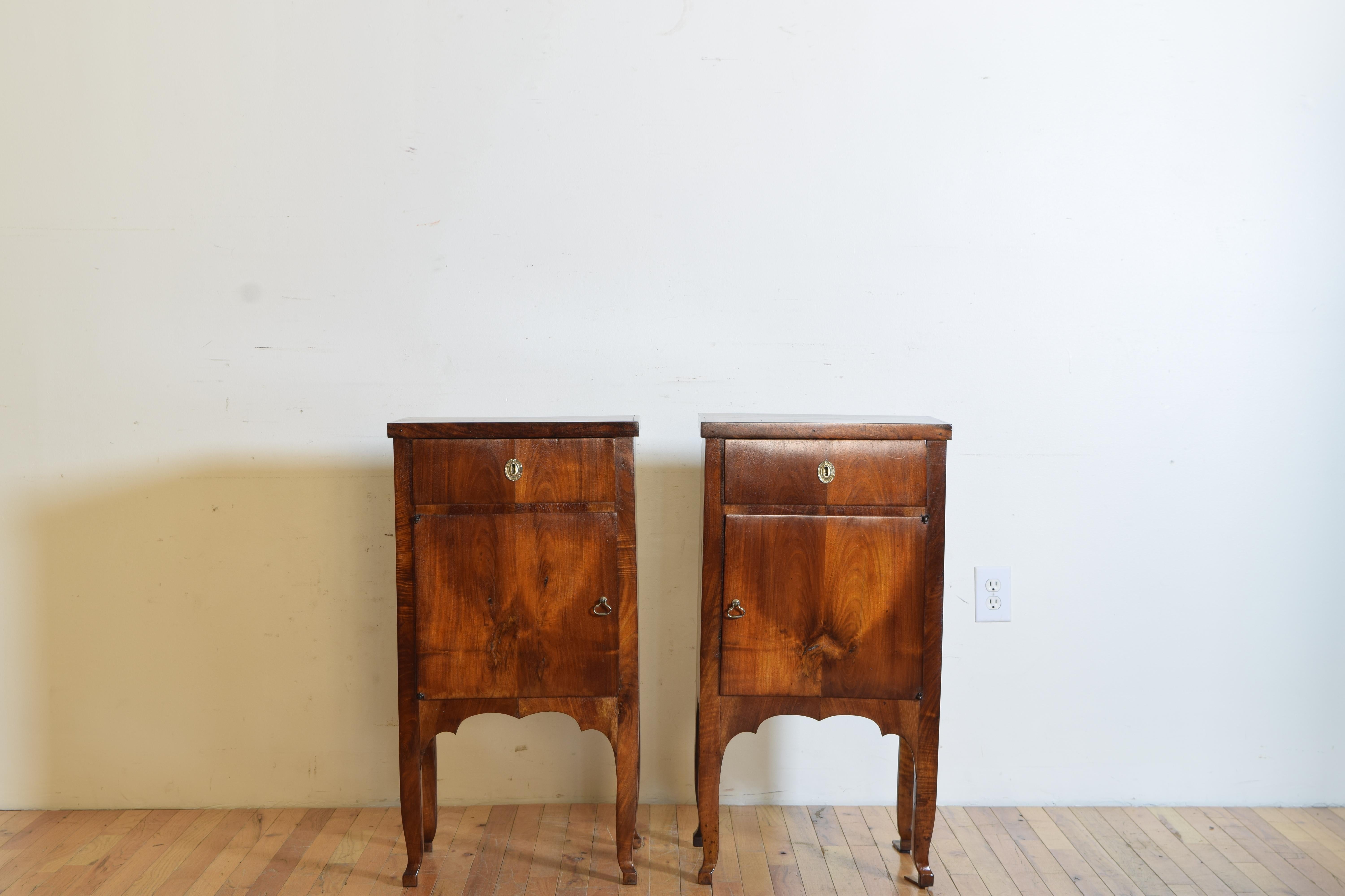 Pair of Northern Italian Figured and Shaped Walnut Bedside Commodes 19th Century In Good Condition In Atlanta, GA