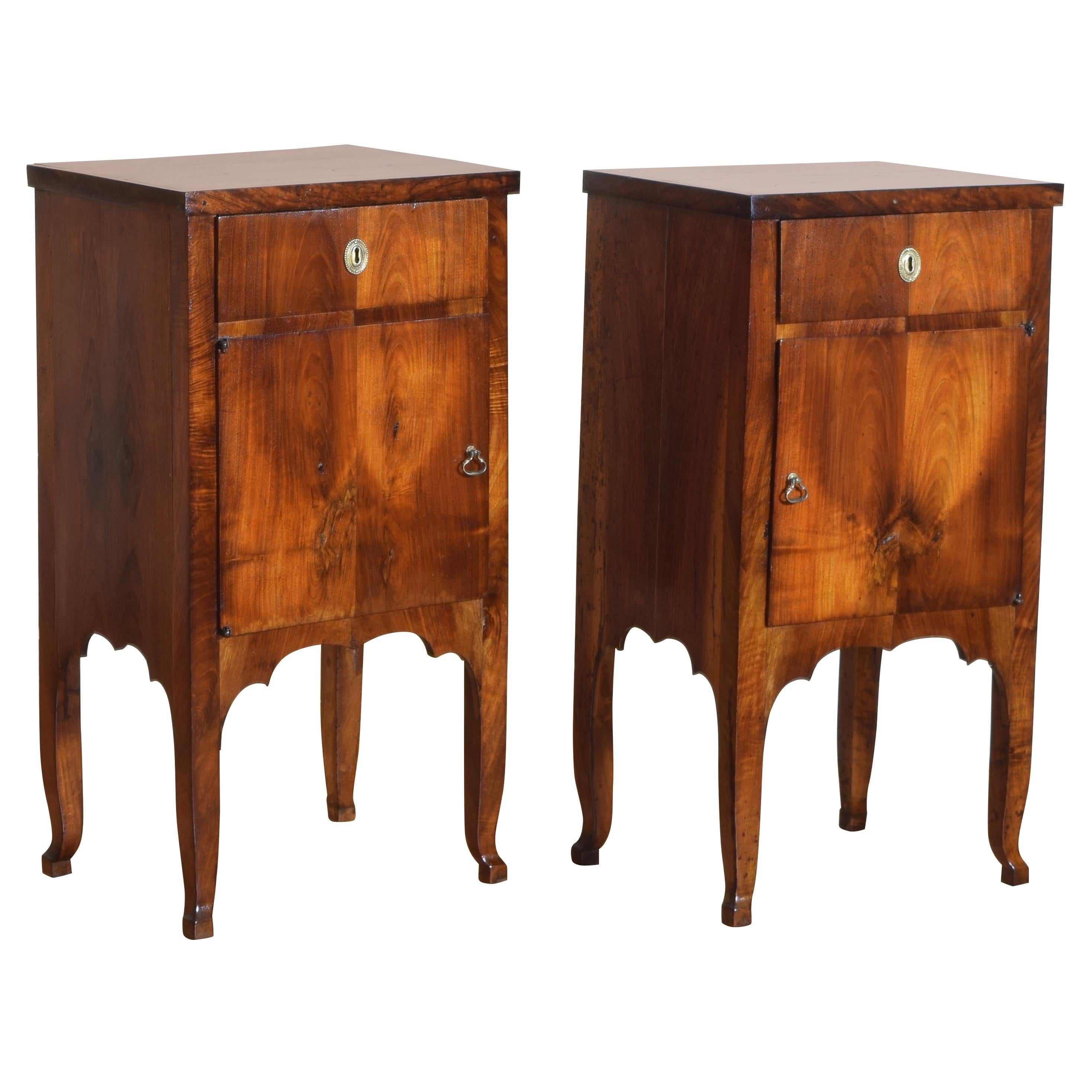 Pair of Northern Italian Figured and Shaped Walnut Bedside Commodes 19th Century