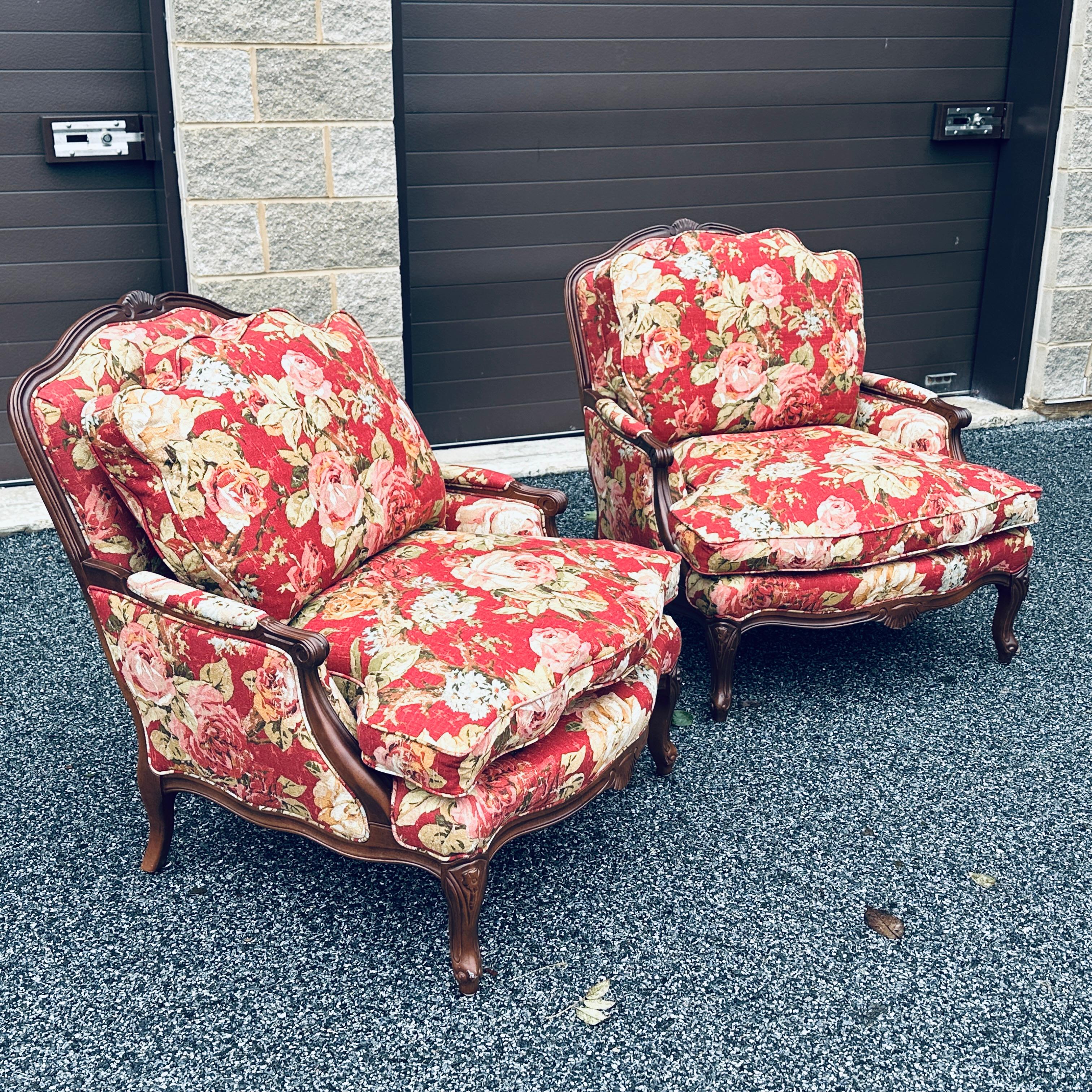 Pair Norwalk Furniture French Floral Bergere Chairs 2