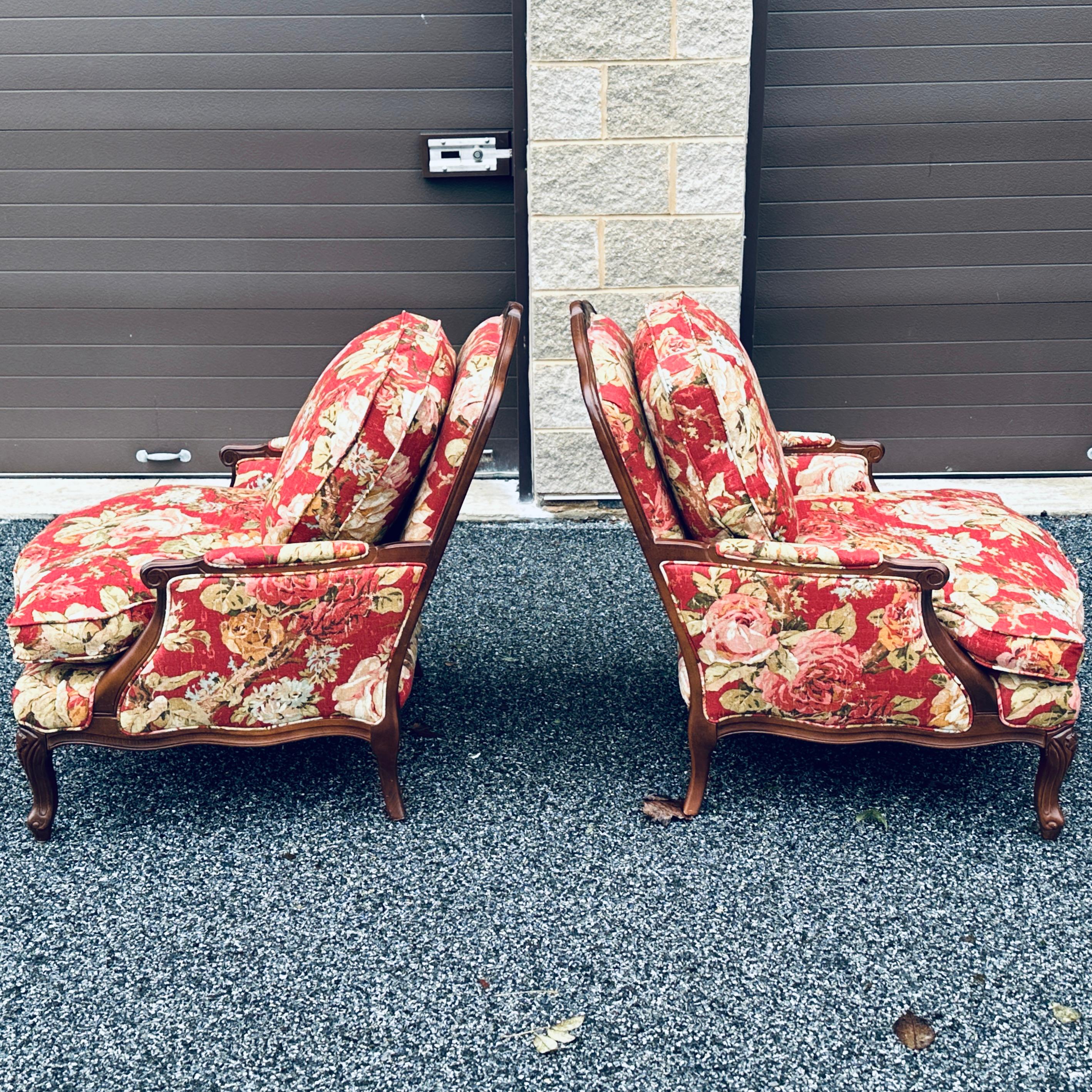 Pair Norwalk Furniture French Floral Bergere Chairs 3