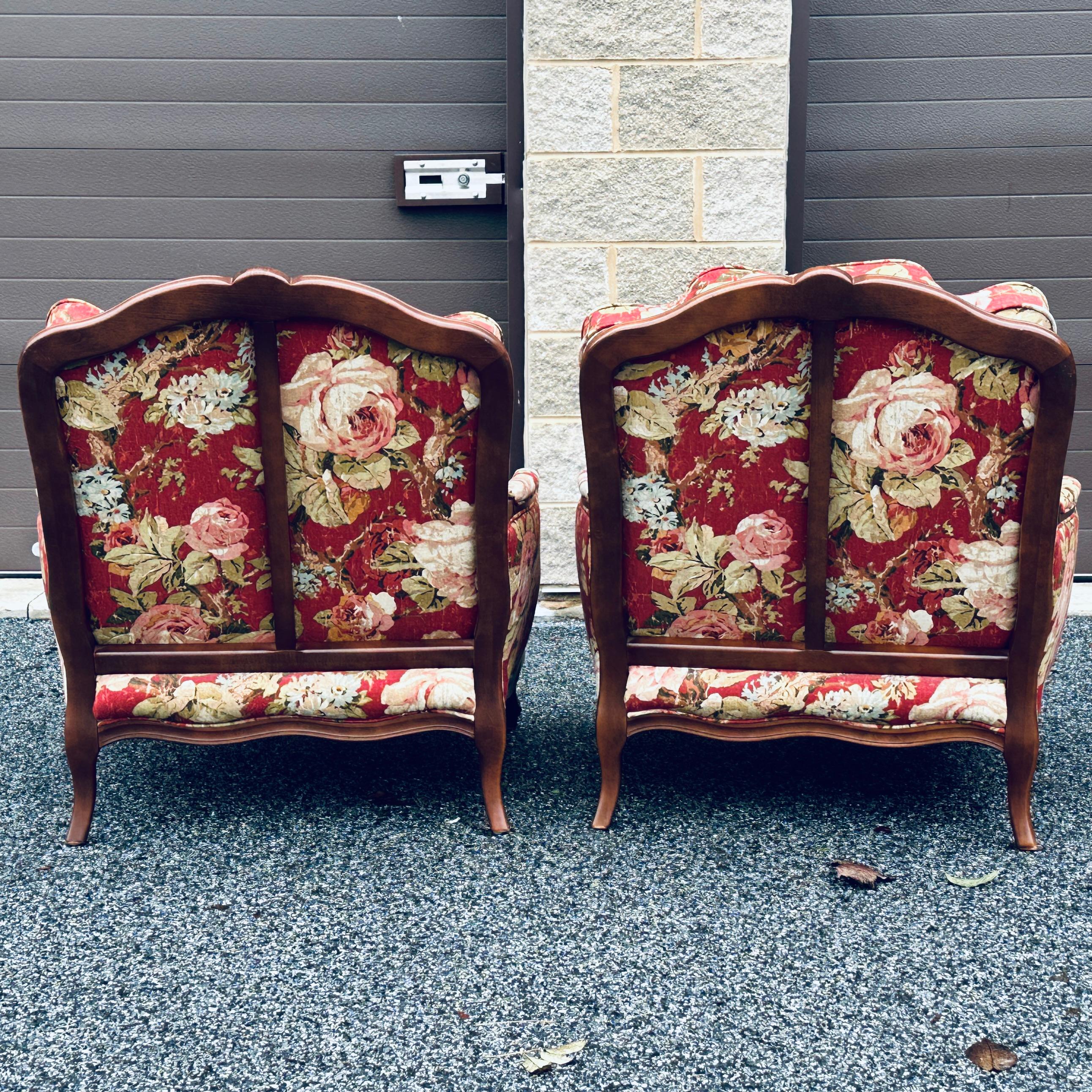 Pair Norwalk Furniture French Floral Bergere Chairs 4
