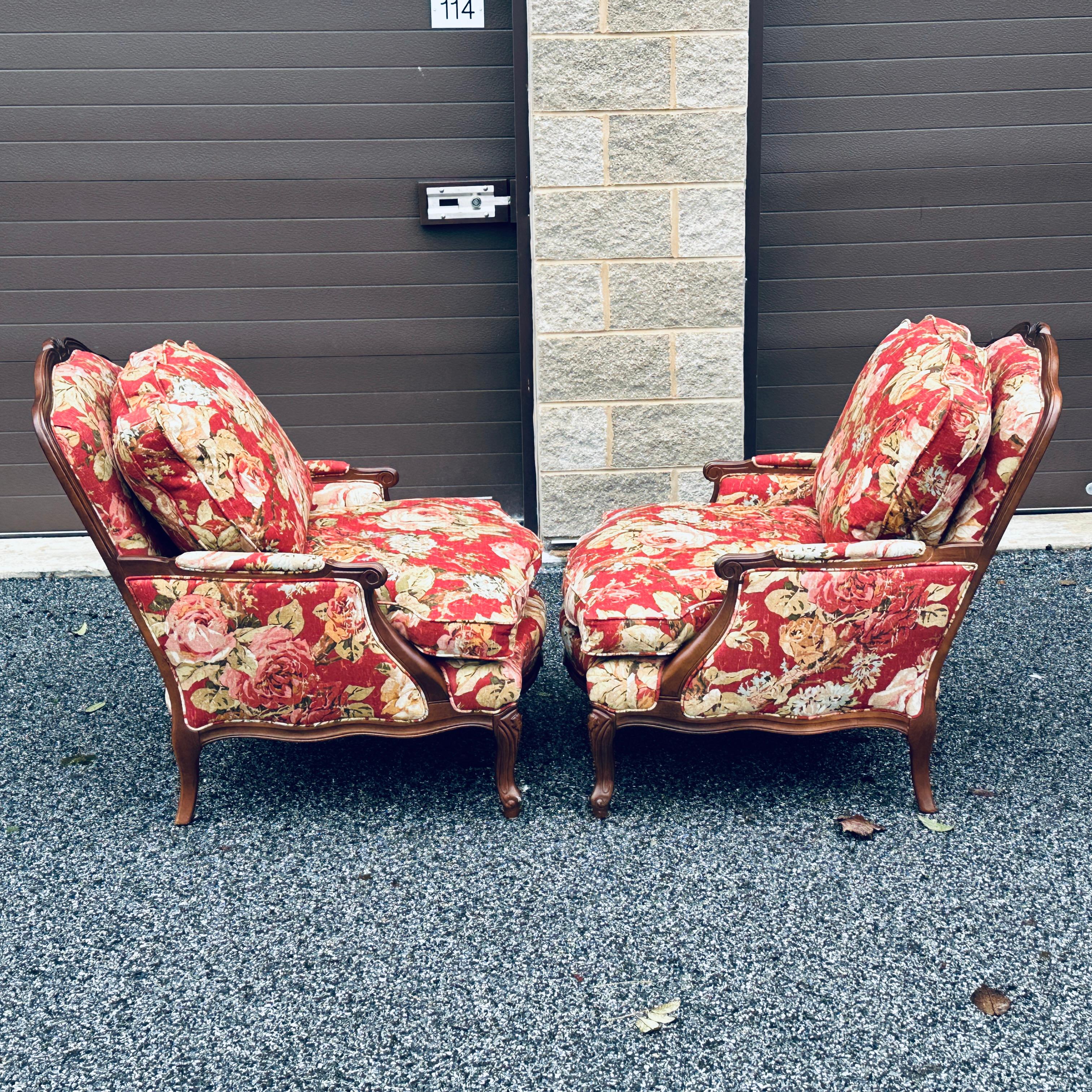 Pair Norwalk Furniture French Floral Bergere Chairs 5