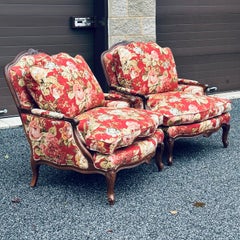 Pair Norwalk Furniture French Floral Bergere Chairs