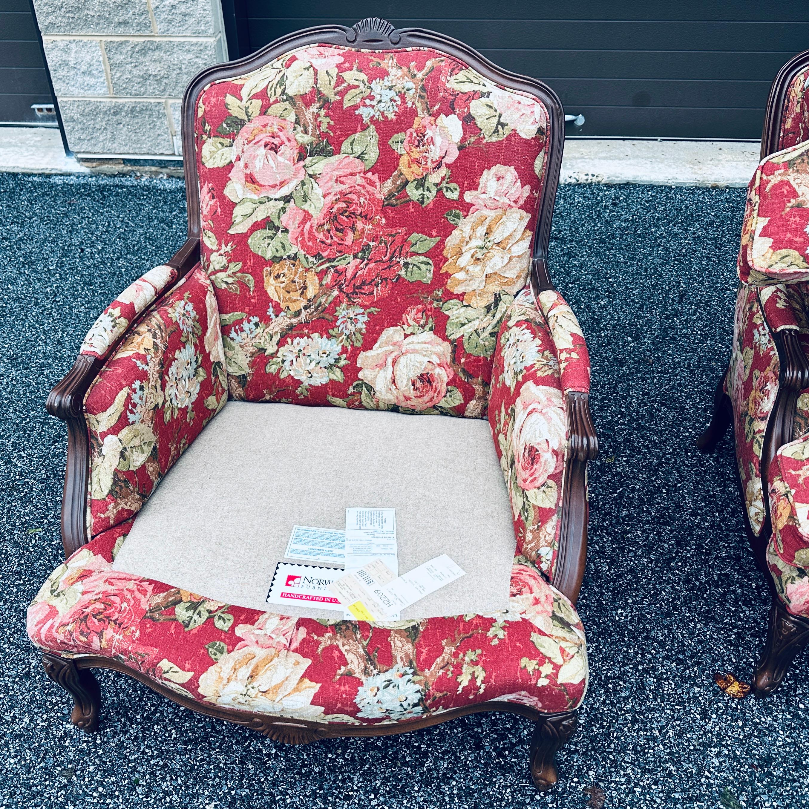 Pair Norwalk Furniture French Floral Bergere Chairs In Good Condition In West Chester, PA
