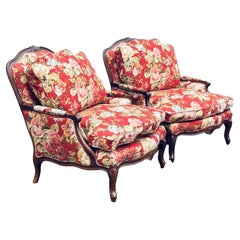 Used Pair Norwalk Furniture French Floral Bergere Chairs