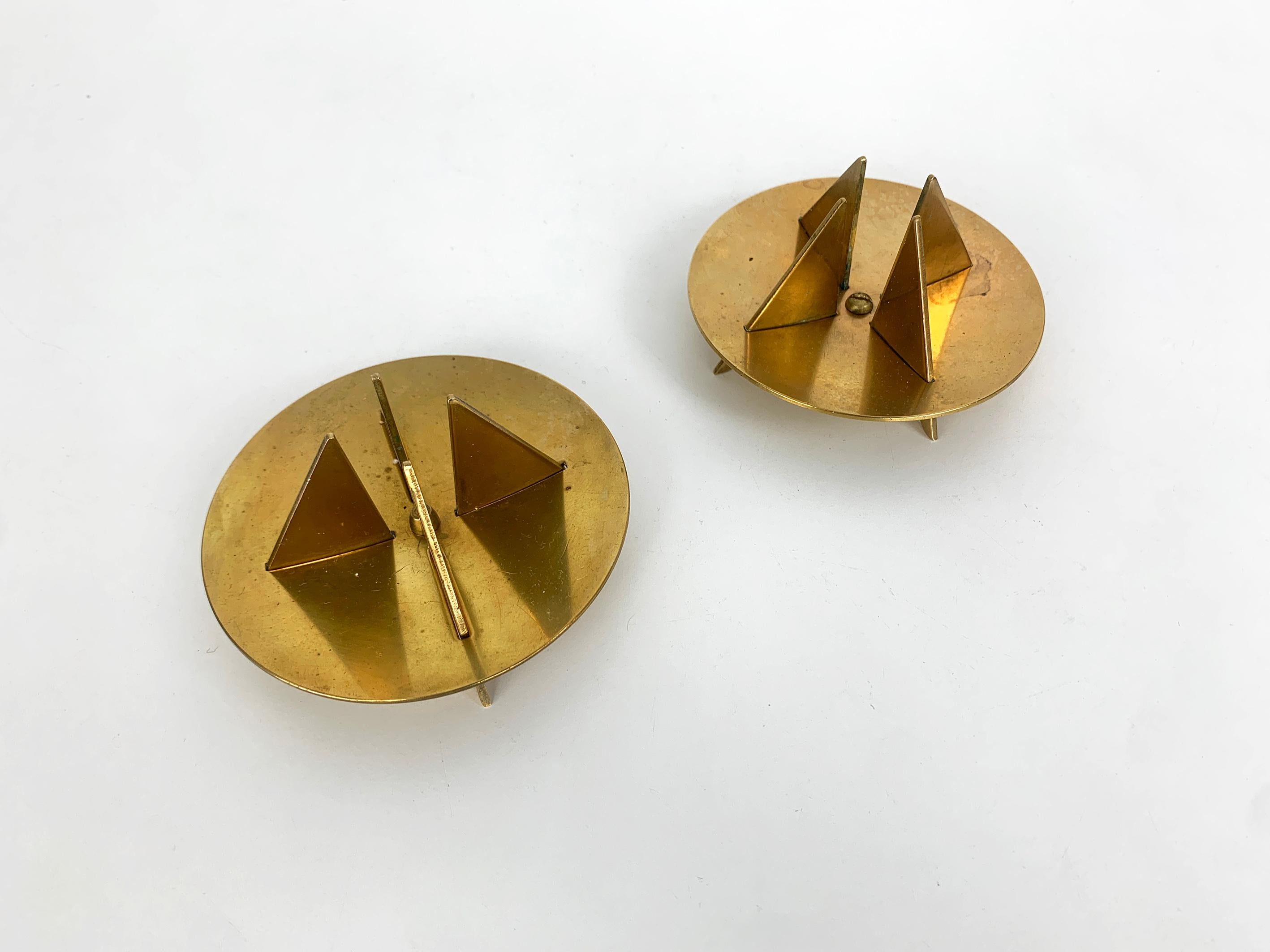 Scandinavian Modern Pair Nr.20 Candlesticks in solid Brass by Pierre Forssell Skultuna Sweden 1960s For Sale