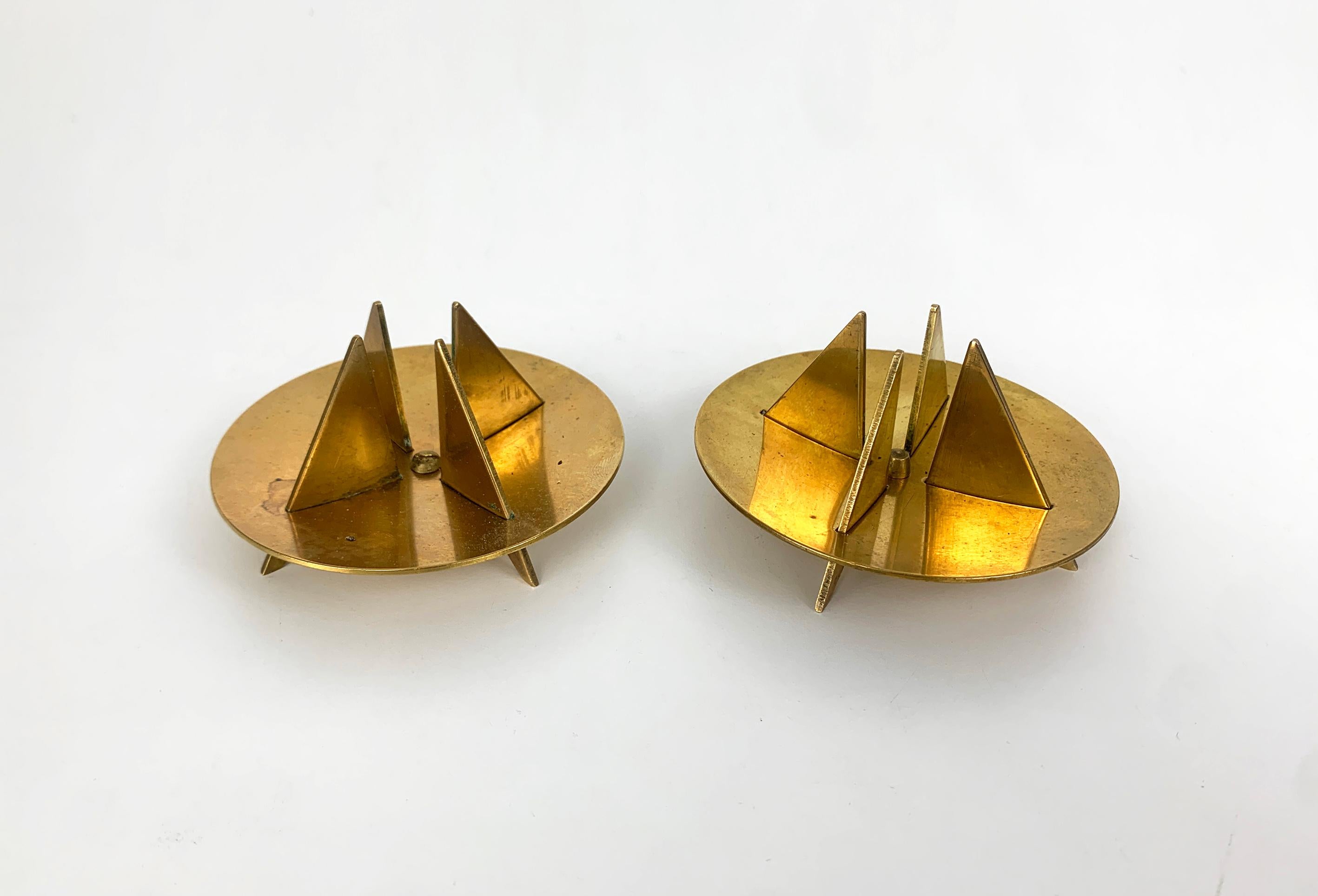 Swedish Pair Nr.20 Candlesticks in solid Brass by Pierre Forssell Skultuna Sweden 1960s For Sale