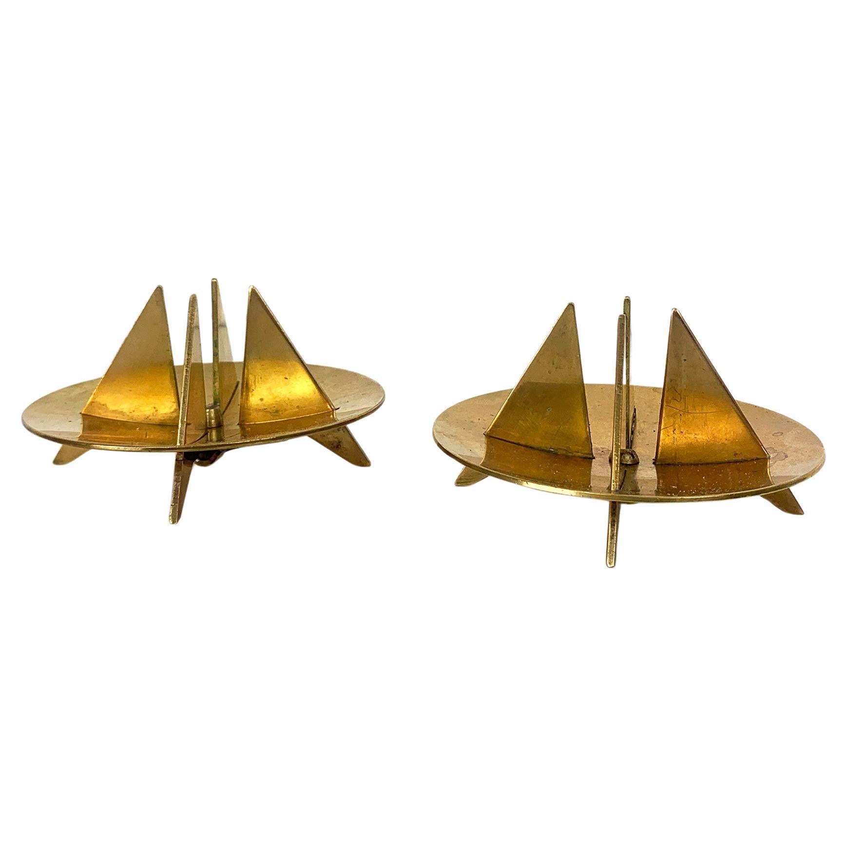 Pair Nr.20 Candlesticks in solid Brass by Pierre Forssell Skultuna Sweden 1960s For Sale