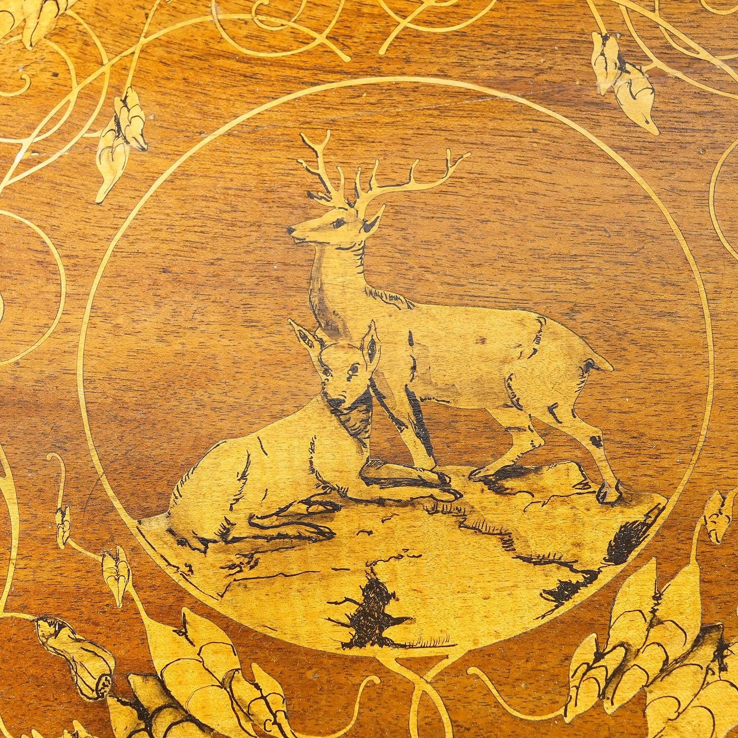 20th Century Pair Nutwood Edelweis Marquetry Chairs Swiss Brienz 1900s For Sale