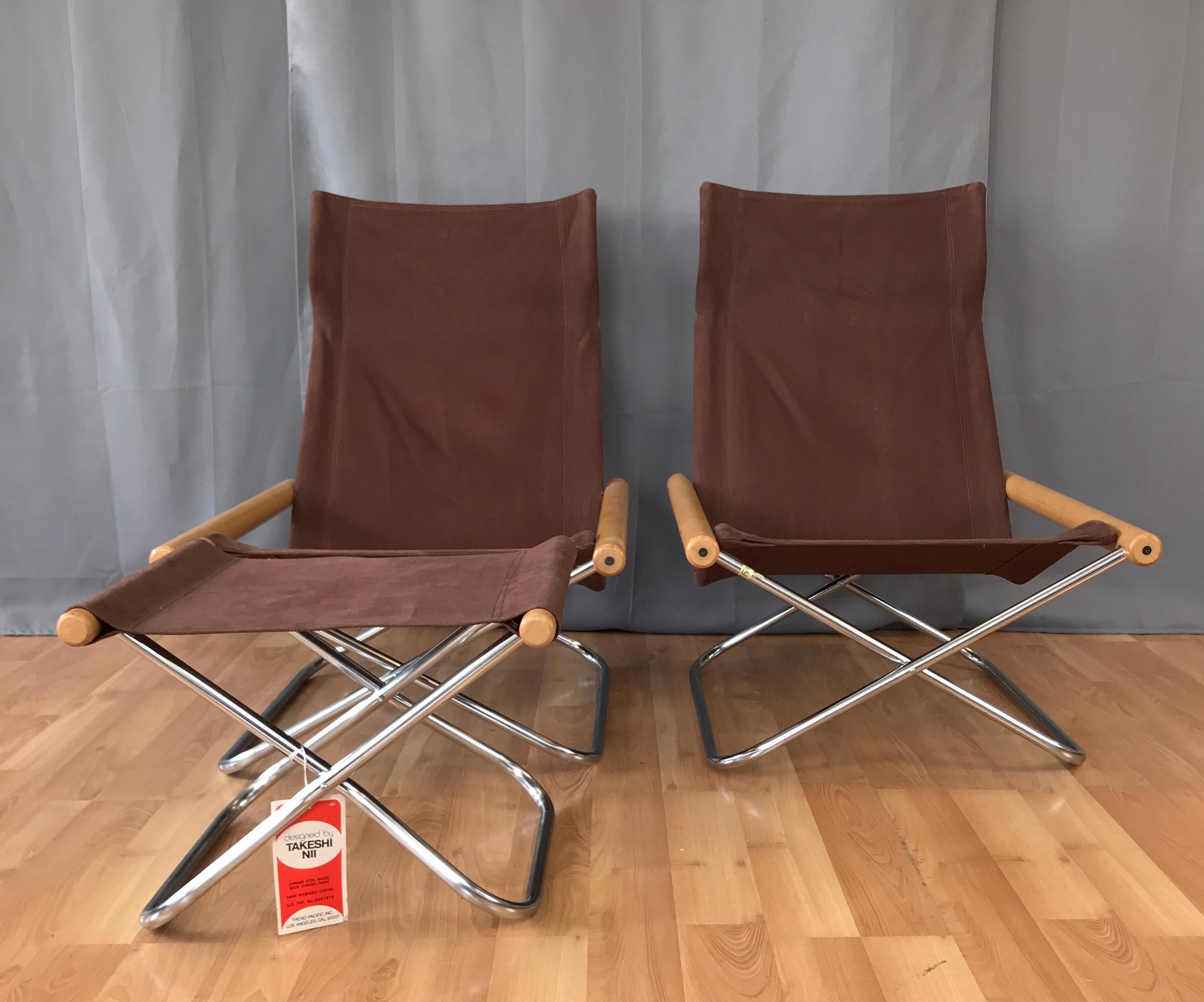 Mid-Century Modern Takeshi Nii for Trend Pacific “NY” Folding Chairs & Ottoman Set