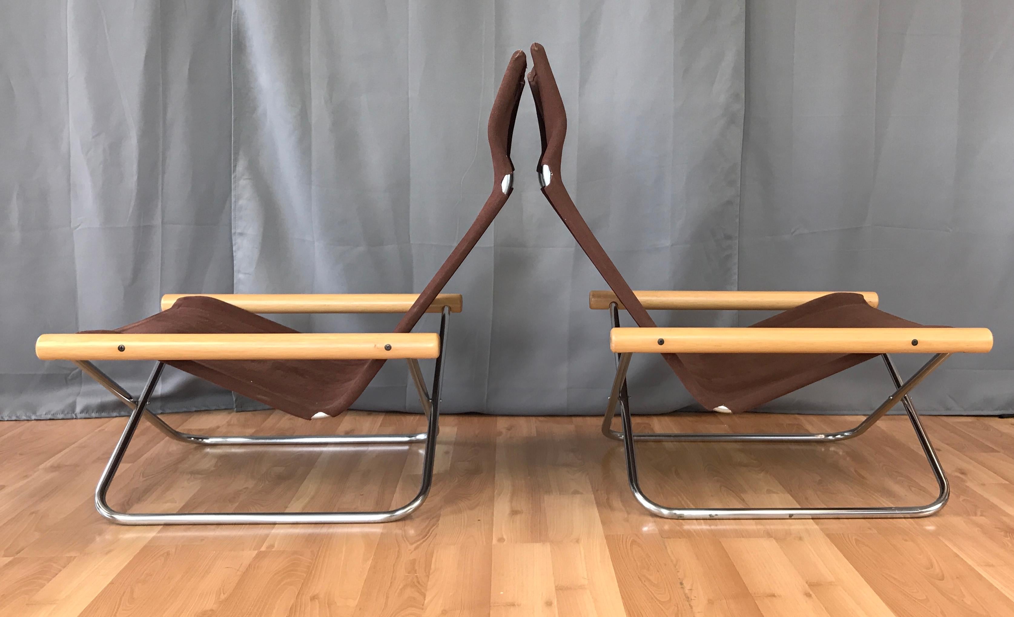 Mid-20th Century Takeshi Nii for Trend Pacific “NY” Folding Chairs & Ottoman Set