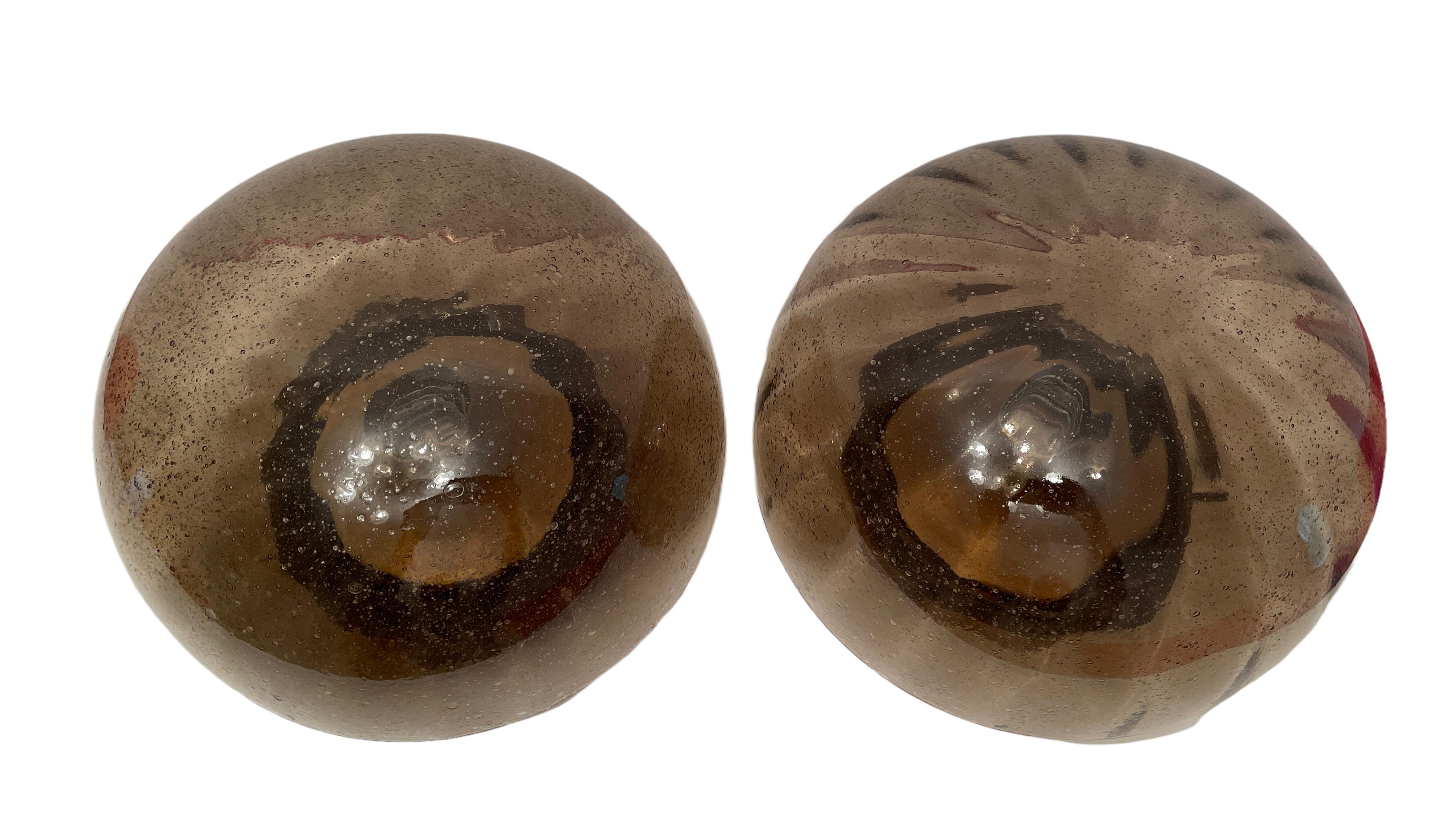 Pair Of Bronzed Metal Smoked Glass Hillebrand Flush Mount Midcentury, 1960s In Good Condition For Sale In Nuernberg, DE