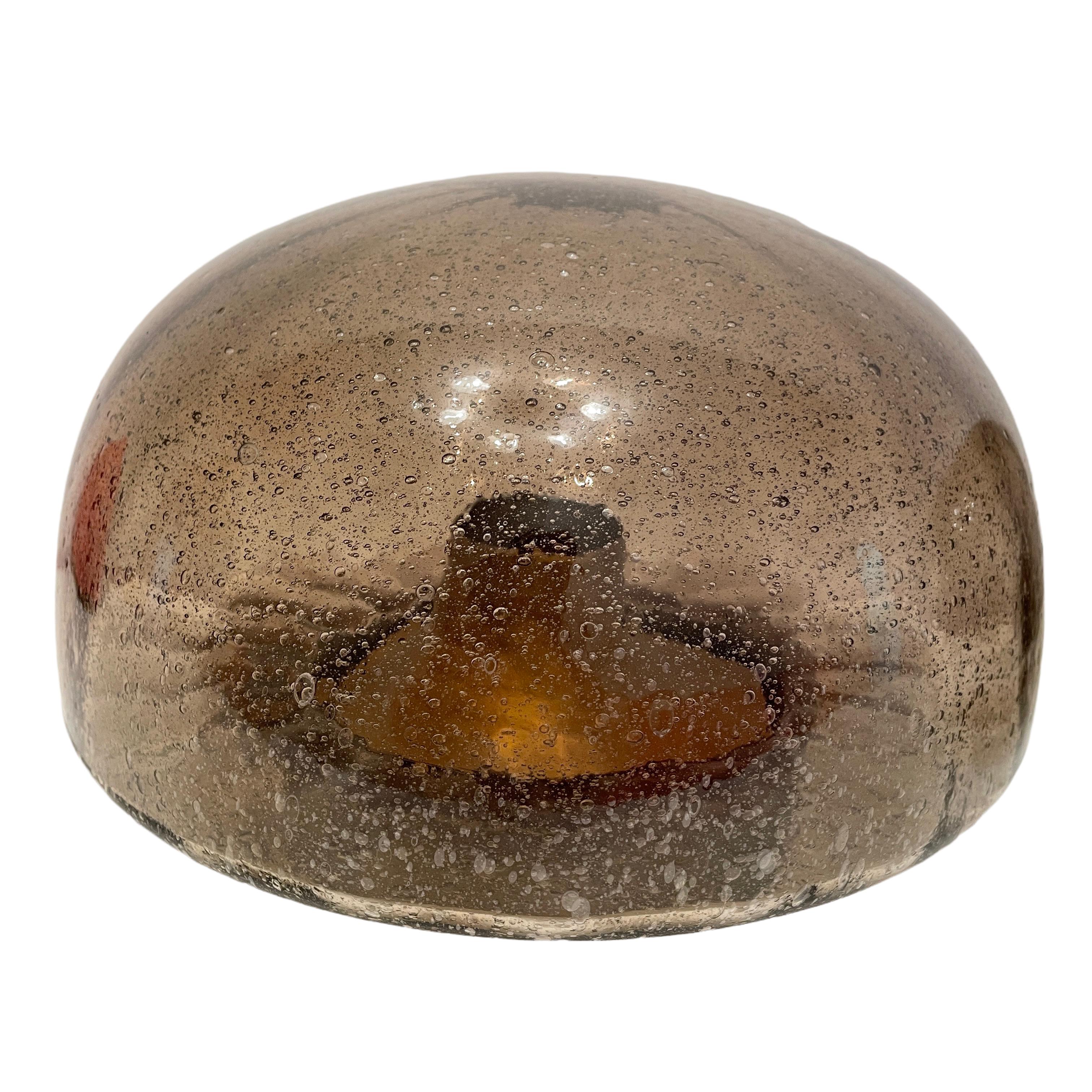 Mid-20th Century Pair Of Bronzed Metal Smoked Glass Hillebrand Flush Mount Midcentury, 1960s For Sale
