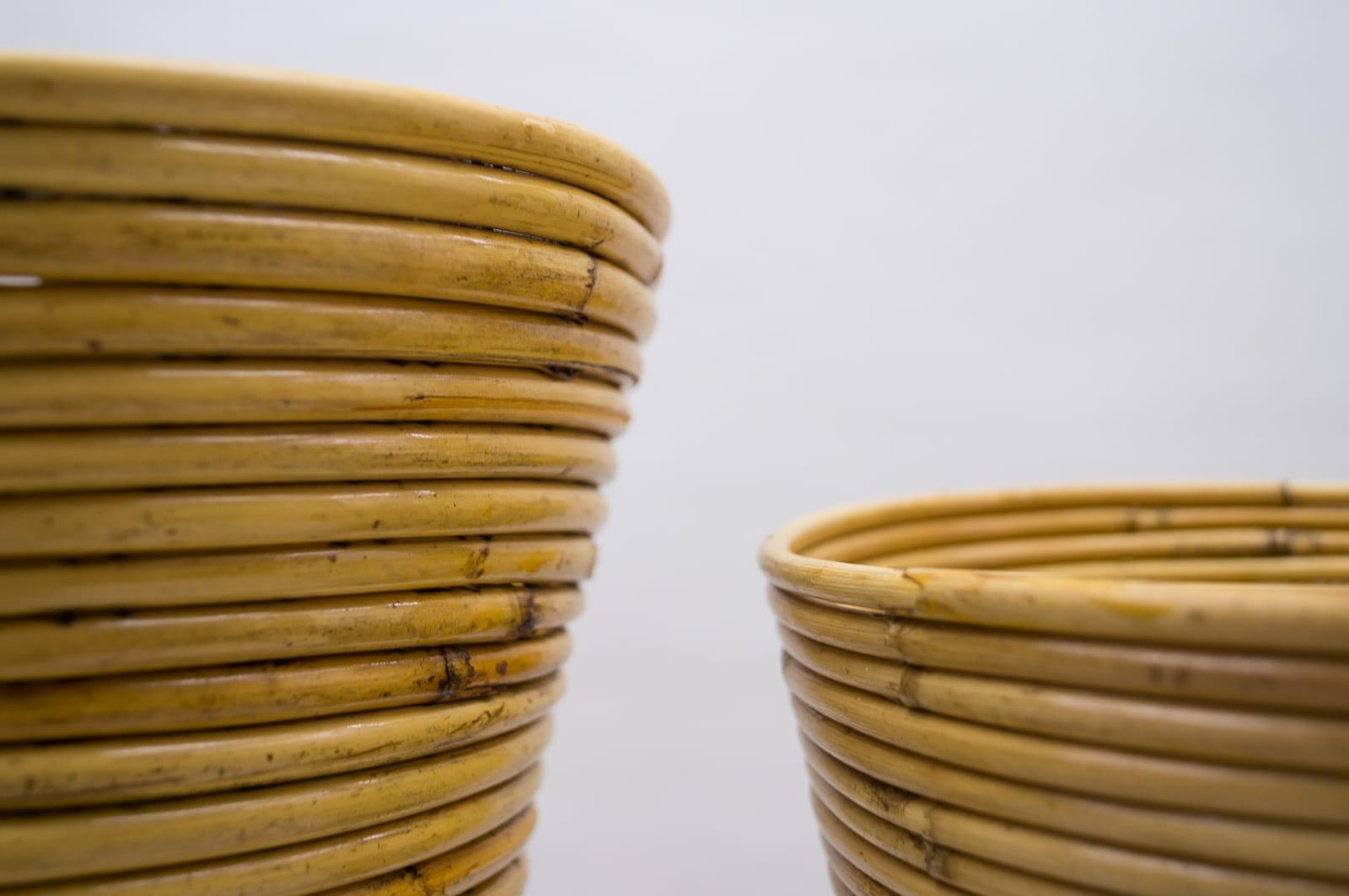 Paar italienische Blumenständer oder Pflanzenhalter aus Bambus und Rattan, 1950er Jahre im Zustand „Gut“ in Nürnberg, Bayern