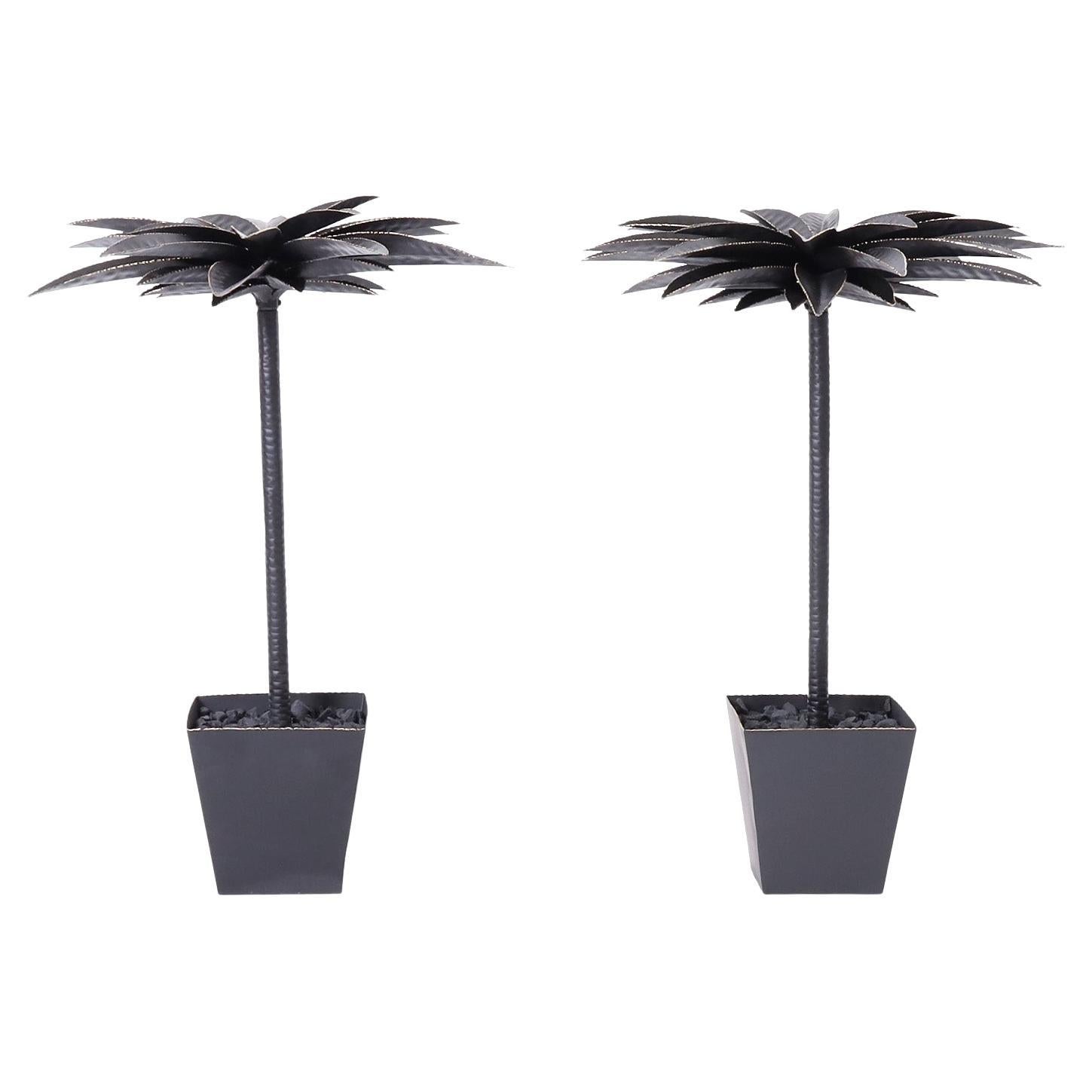 Pair of Painted Metal Palm Trees For Sale