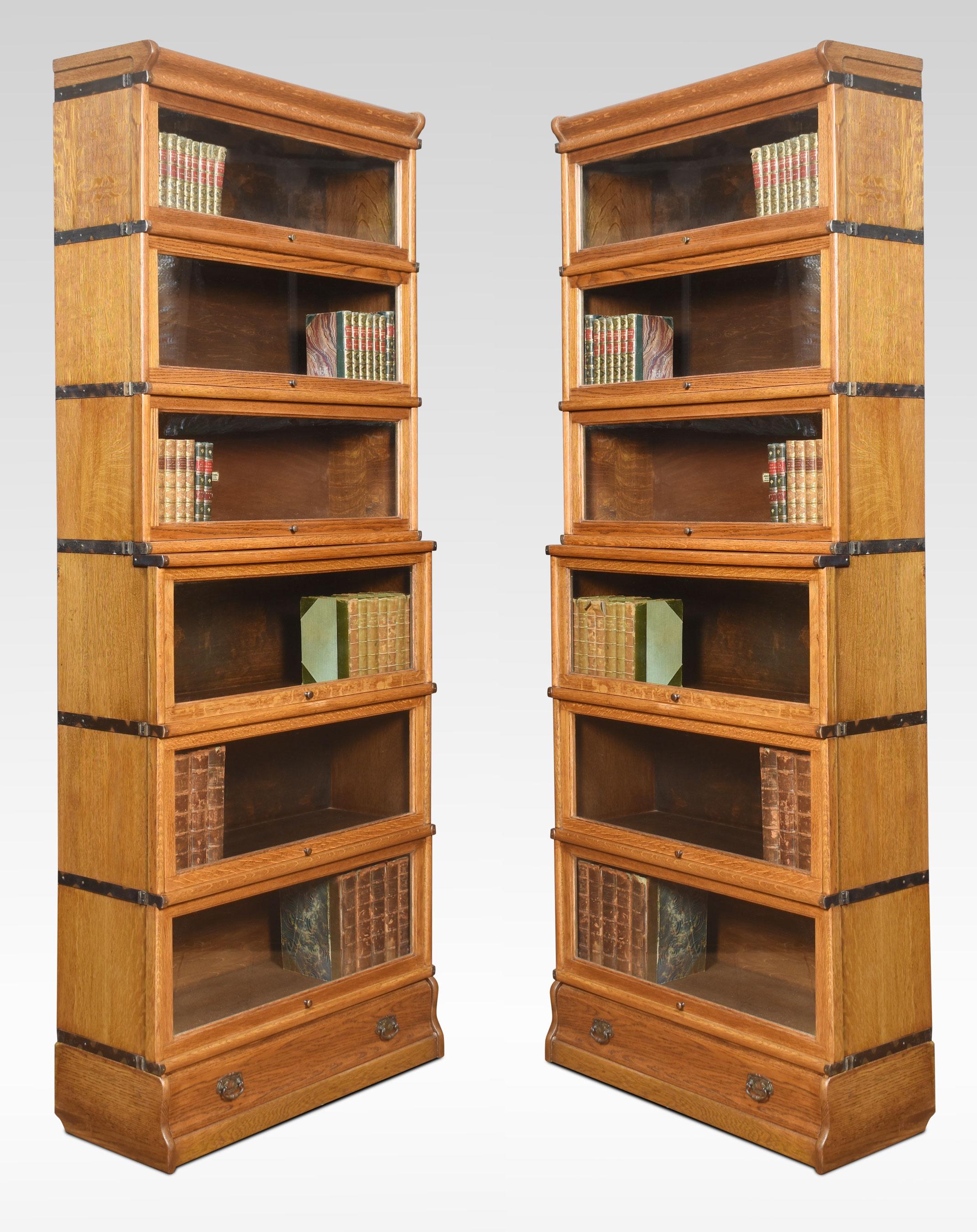 Pair Oak globe Wernicke six section bookcases In Good Condition In Cheshire, GB