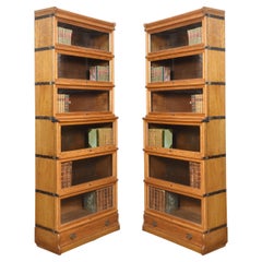 Pair Oak globe Wernicke six section bookcases