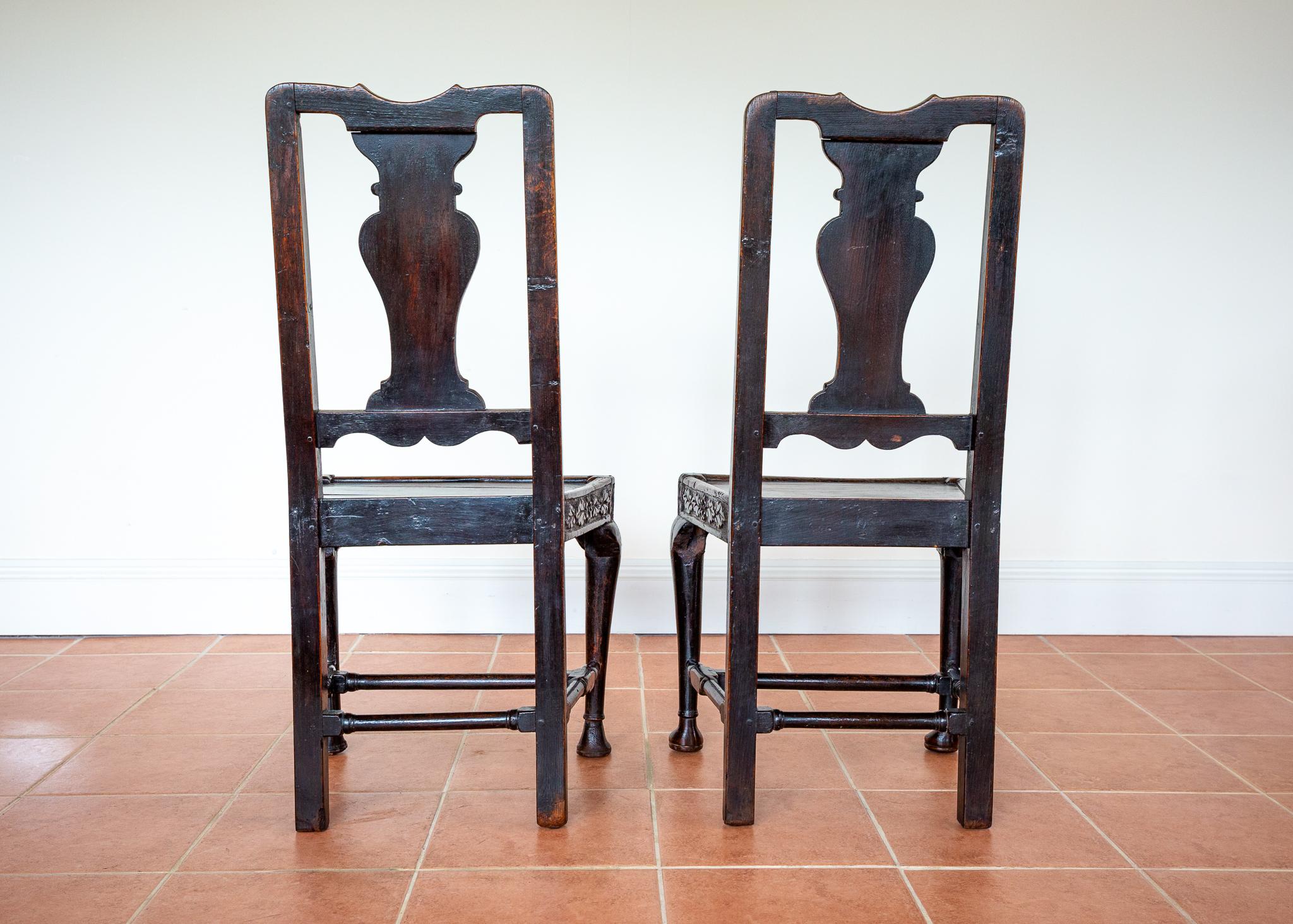 Pair Oak Jacobean Hall Side or Dining Chairs Early 1600s Country House Antique For Sale 13
