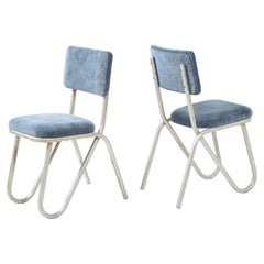 Pair of Modernist Tubular Metal Side Chairs, France 1950's