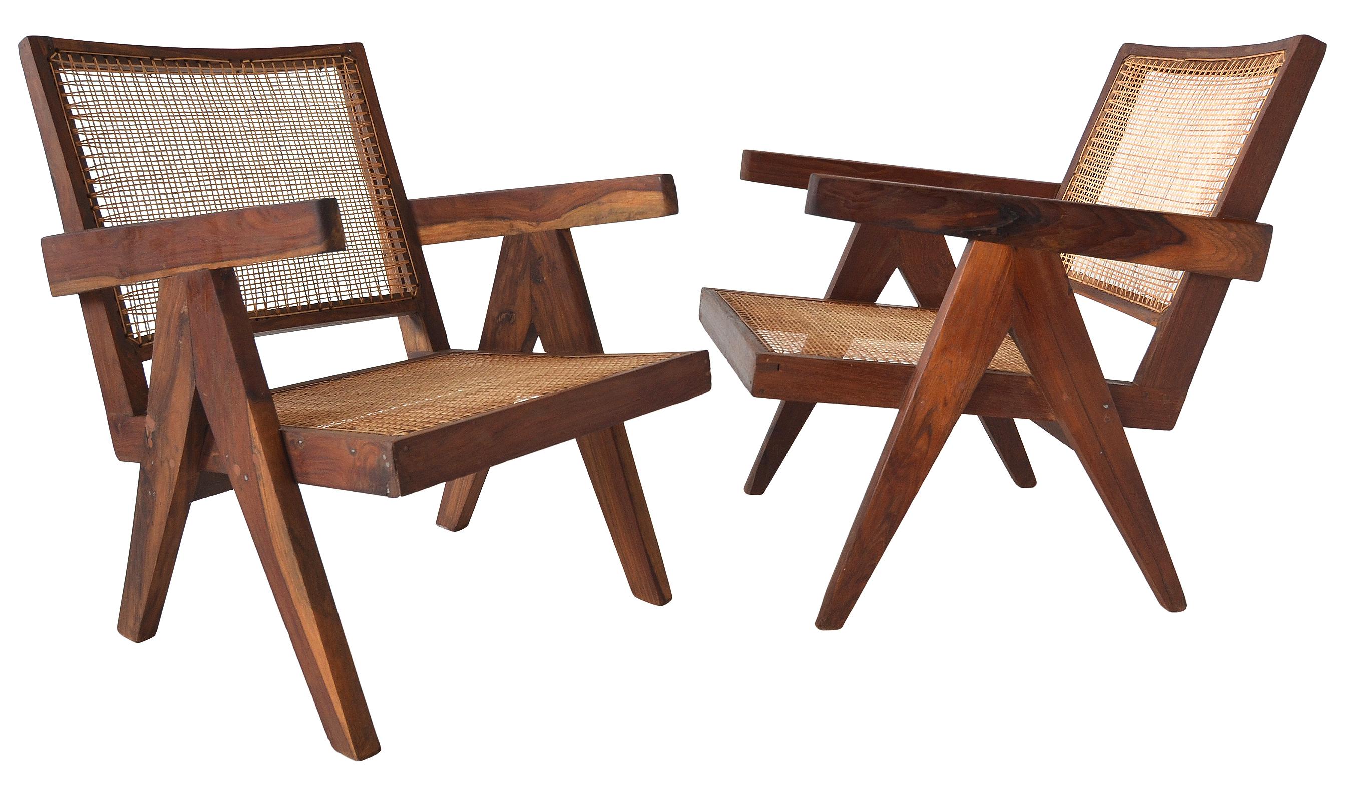 Pair of Pierre Jeanneret Low Chairs In Good Condition In Toronto, Ontario
