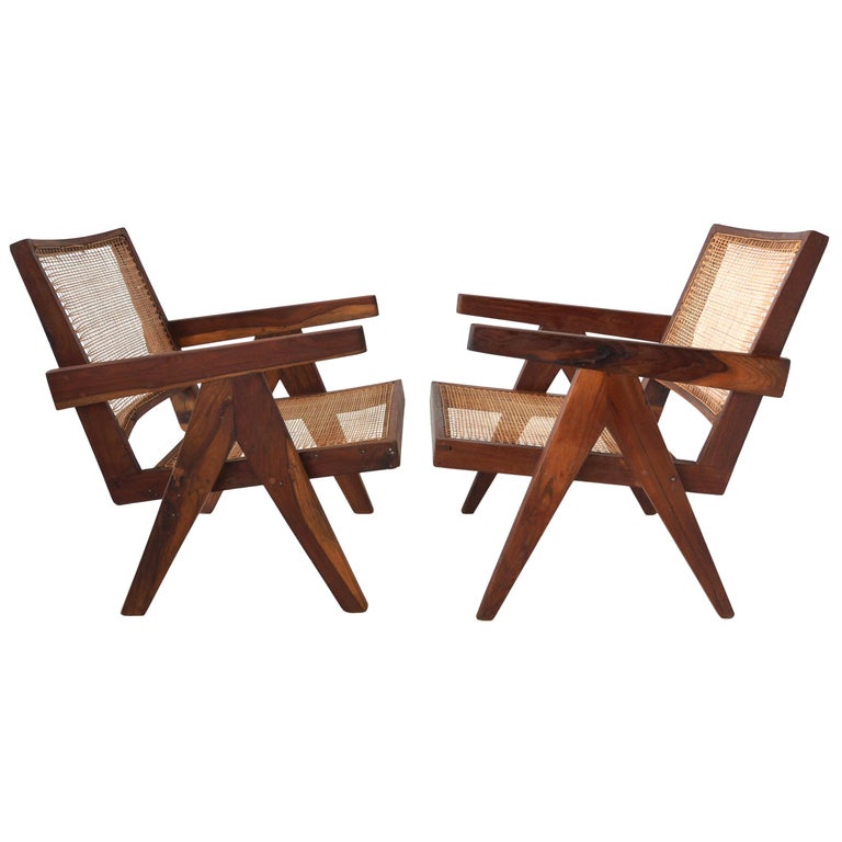 Pair of Pierre Jeanneret Low Chairs For Sale at 1stDibs