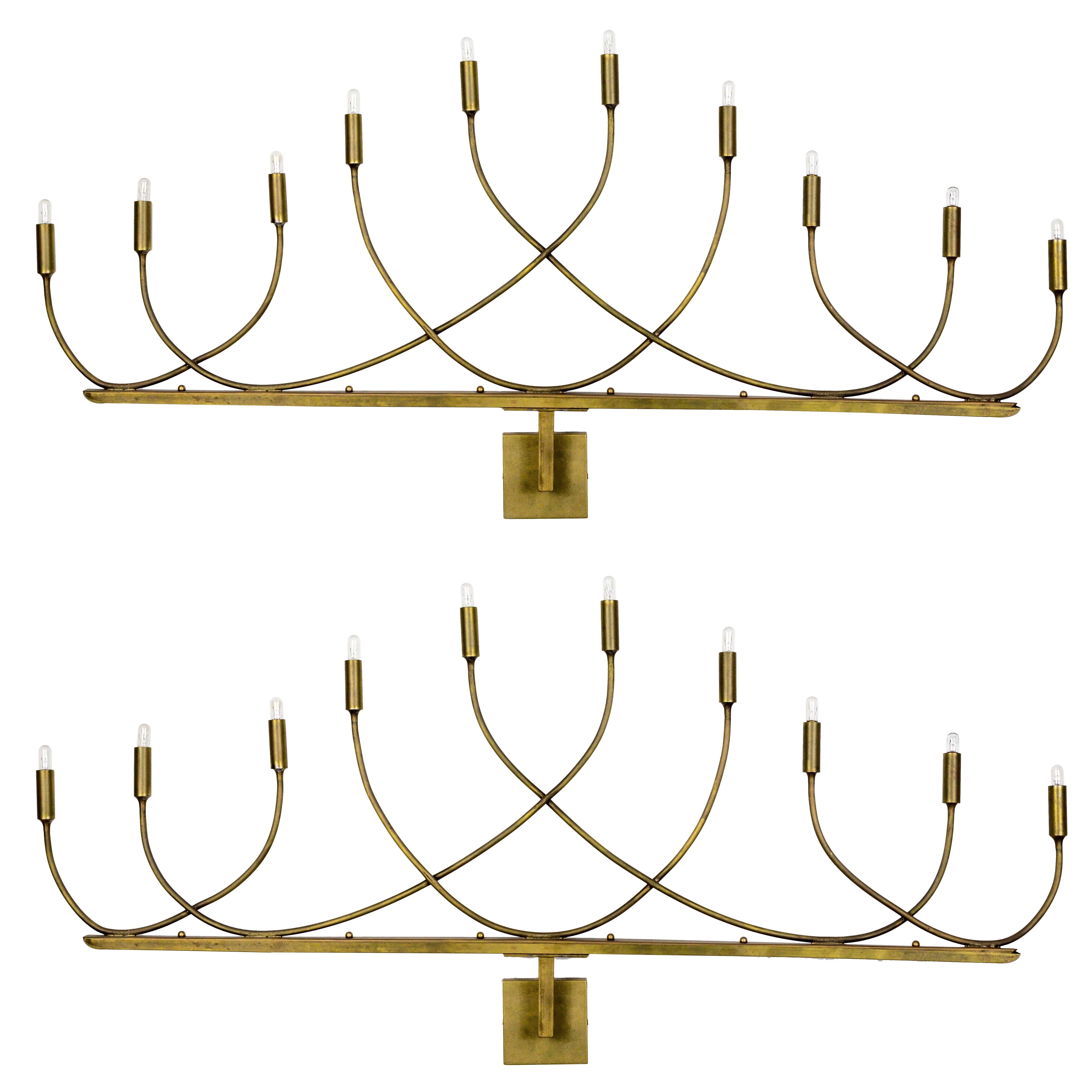Large Hollywood Regency Low Relief 10-Light Brass Sconces (Pair)