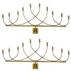 Large Hollywood Regency Low Relief 10-Light Brass Sconces (Pair)