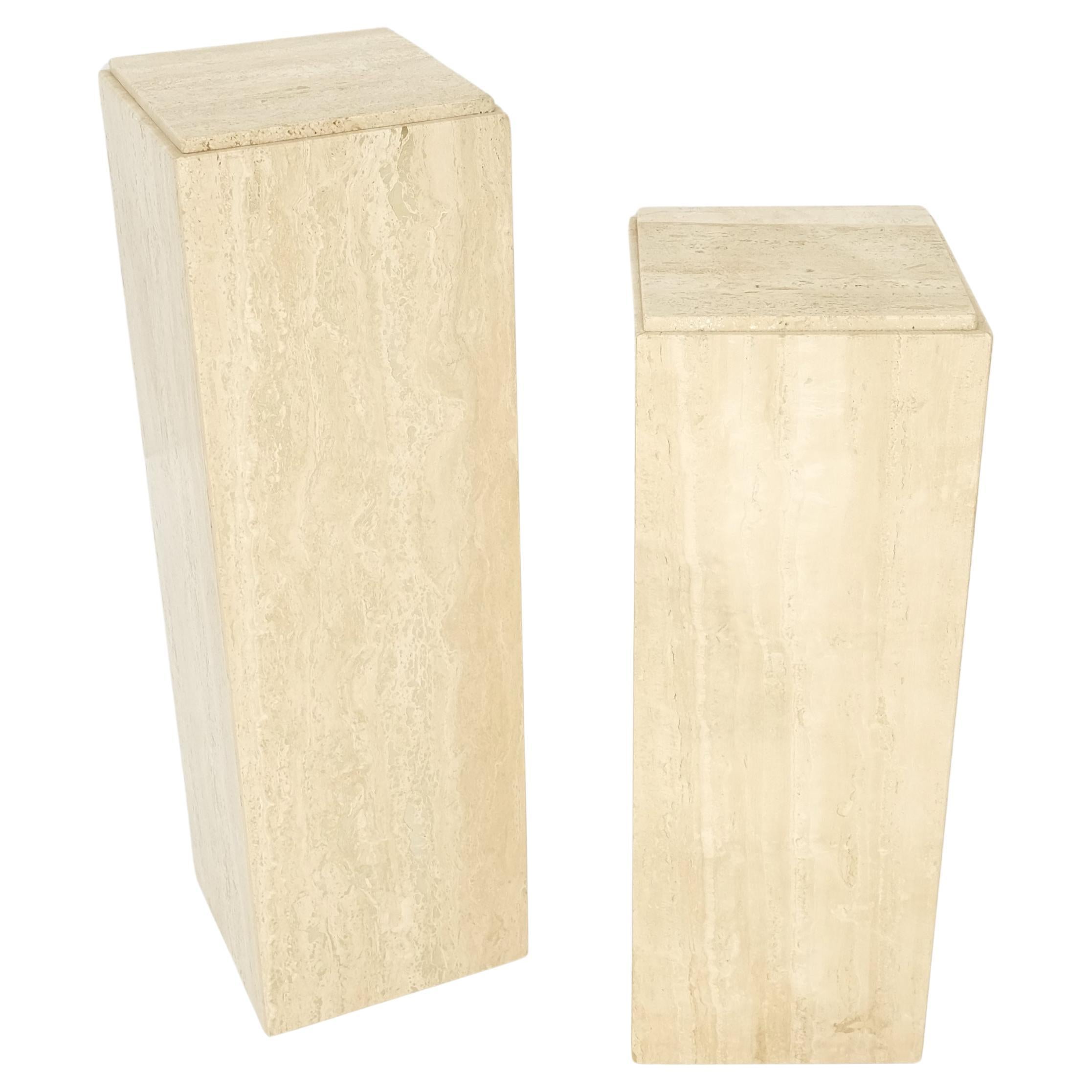 Pair of 10" Square Italian Mid Century Modern Travertine Pedestals Stands MINT! For Sale