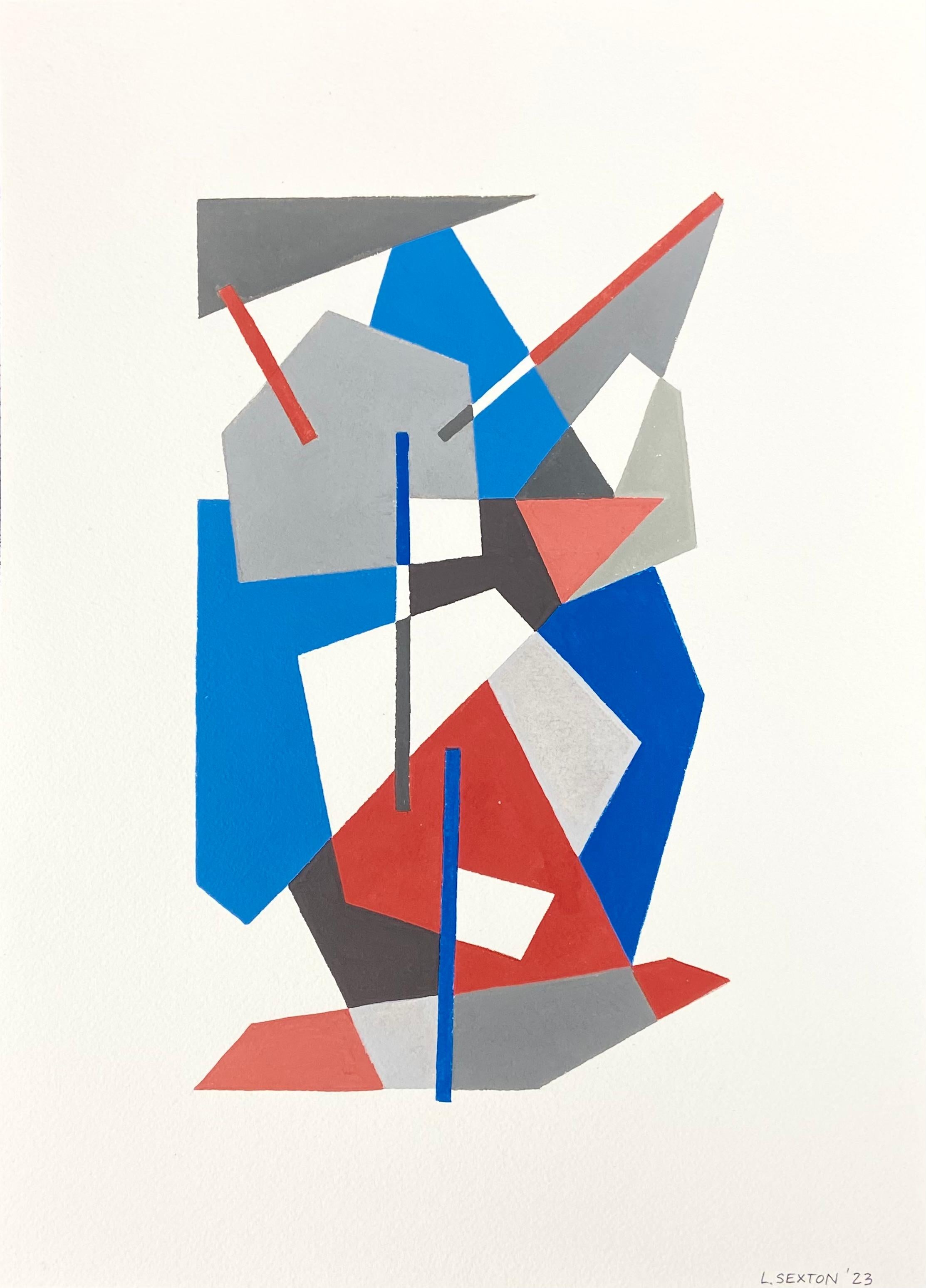 A pair of constructivist gouache paintings by Lana Sexton on white archival watercolor paper. 
Titled Traverse I & II, signed and dated 2023. The idea behind Lana's abstract geometry is one of approaching the art making process as cerebral